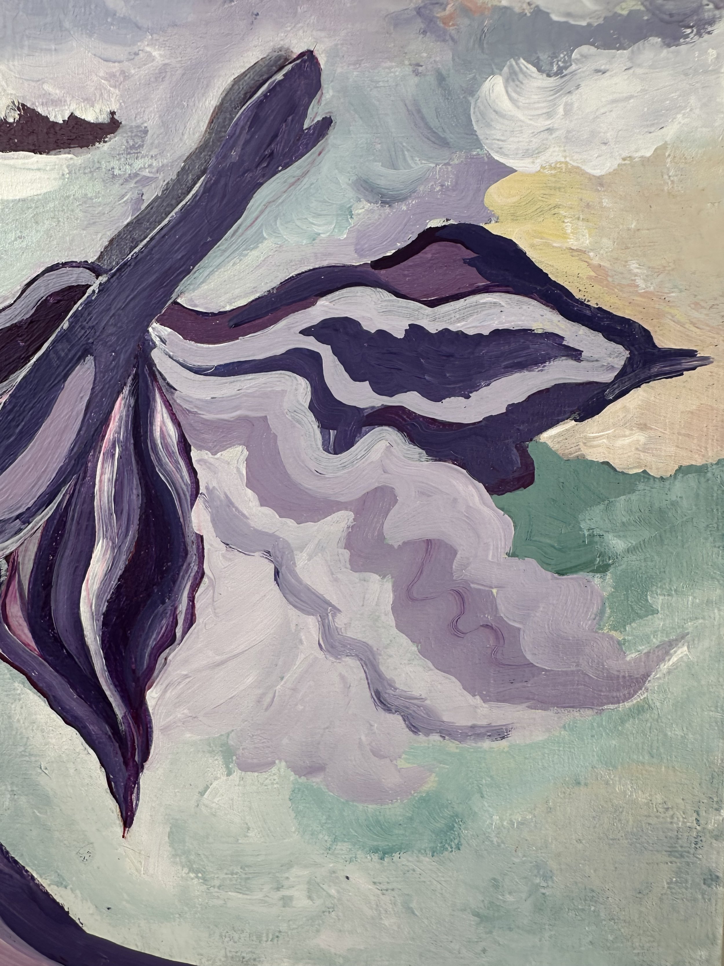 purple sky painting with yoga lunge pose by Monica Brinkman