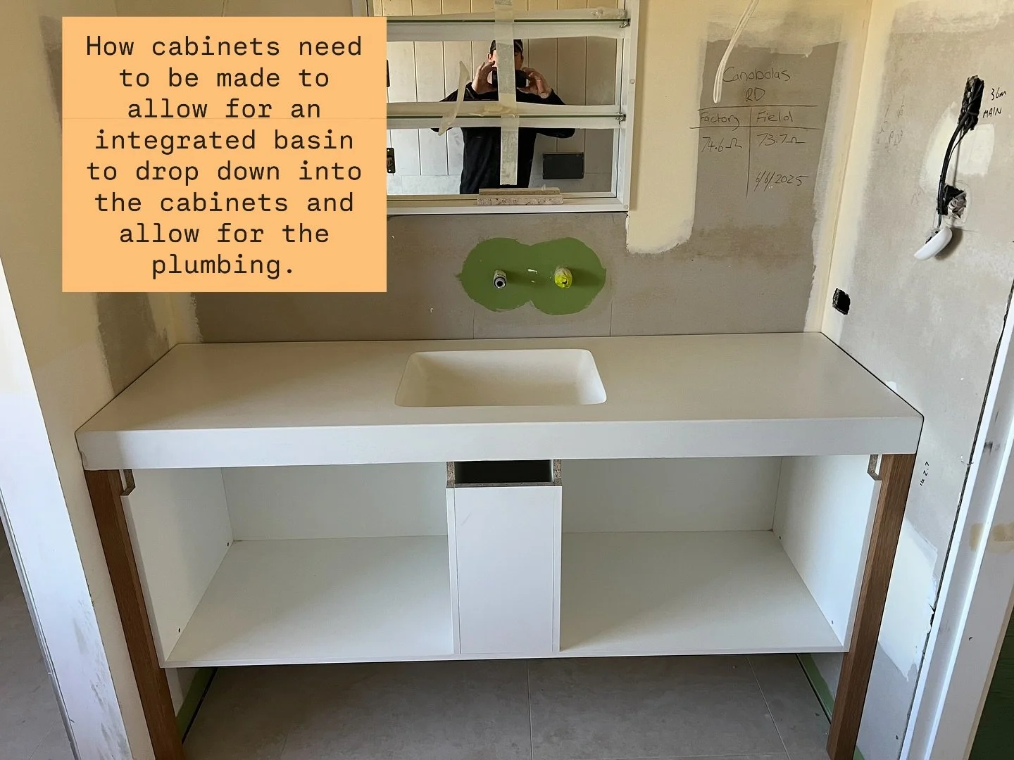 Something to keep in mind when choosing an integrated vanity is how the basin&rsquo;s drop down interacts with your cabinetry.

The photos ⬆️ are super helpful for getting a glimpse of what the integrated vanity looks like before the drawers or doors