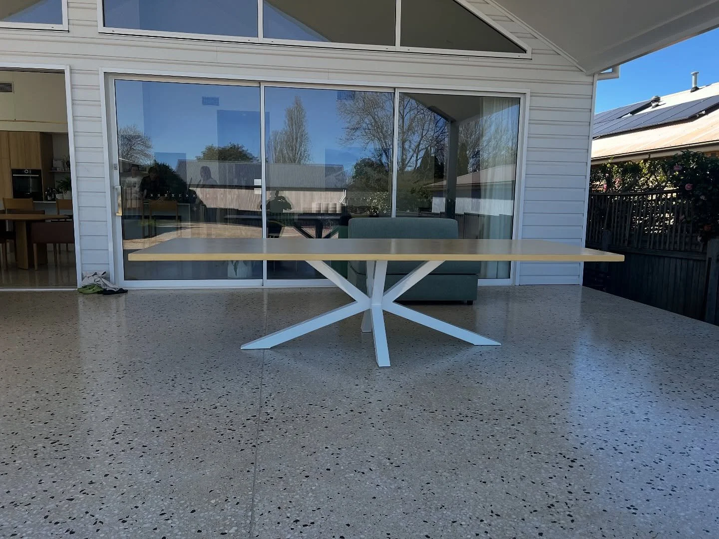Concrete table top in the colour Turmeric. 

~ Project location | Orange ~ 

Today the boys headed to Orange to install a concrete table top. The steel base was custom made by @marksmandesignco with the design by @derhaminteriors. We have such clever