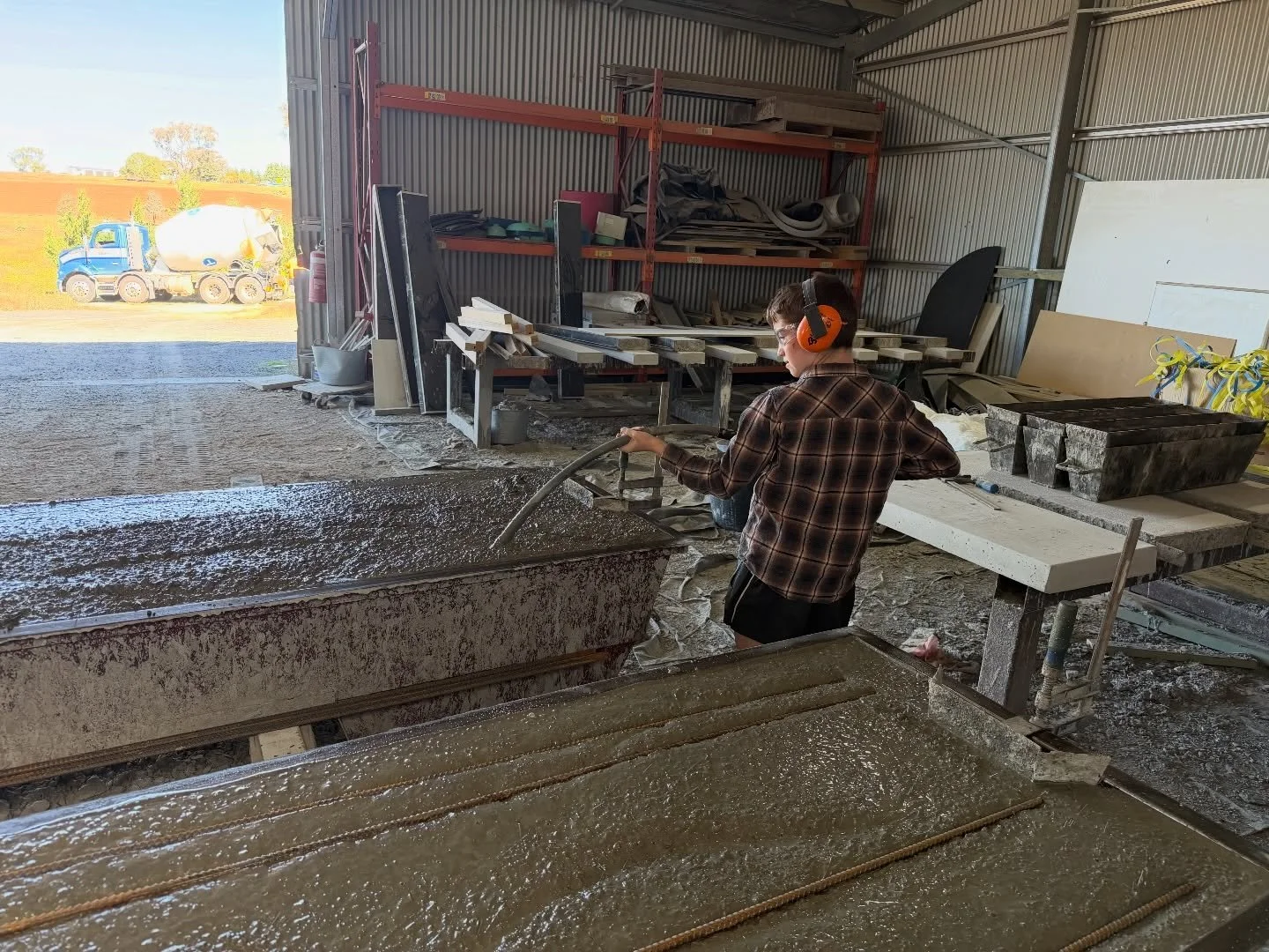 Pouring truck concrete with the next in line for the business on the tools today.

#concrete #behindthescenes #smallbusiness #madeinaustralia #construction