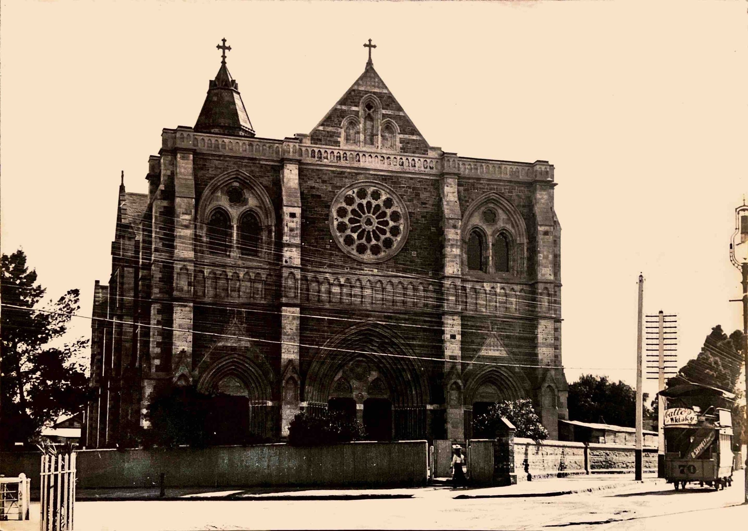 11. The Main Front circa 1901 - The completed front without the towers. The Nave was consecrated on July the 14th, 1901 in the presence of the Duke and Duchess of Cornwall (later King George V and Queen Mary).