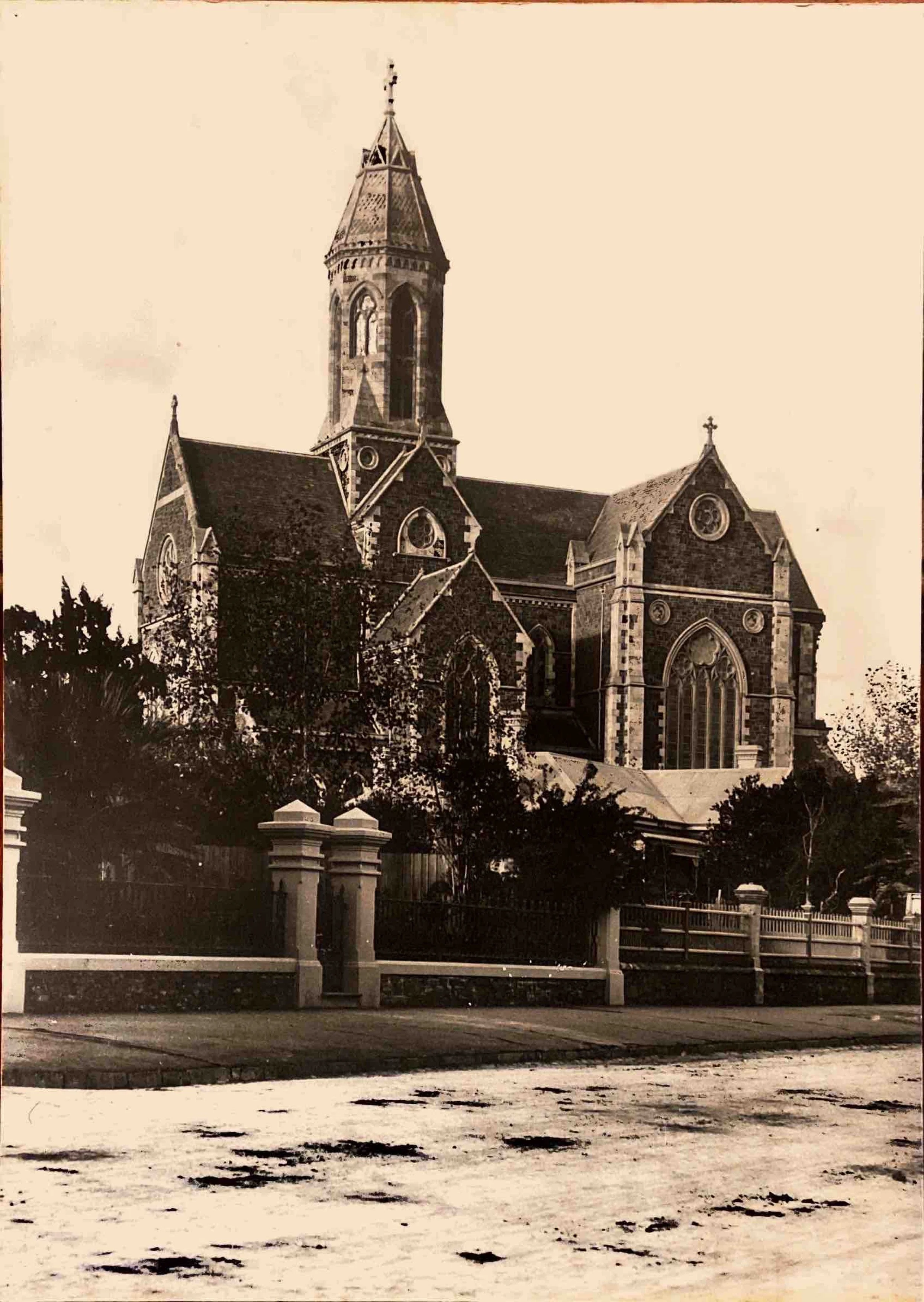 2. Southern Elevation of the Cathedral 1876-1890 - The foundation stone of St Peter's Cathedral was laid on the 29th June 1869. The first part to be built comprised the current Sanctuary, Chancel, Transepts and the first bay of the Nave. The first se
