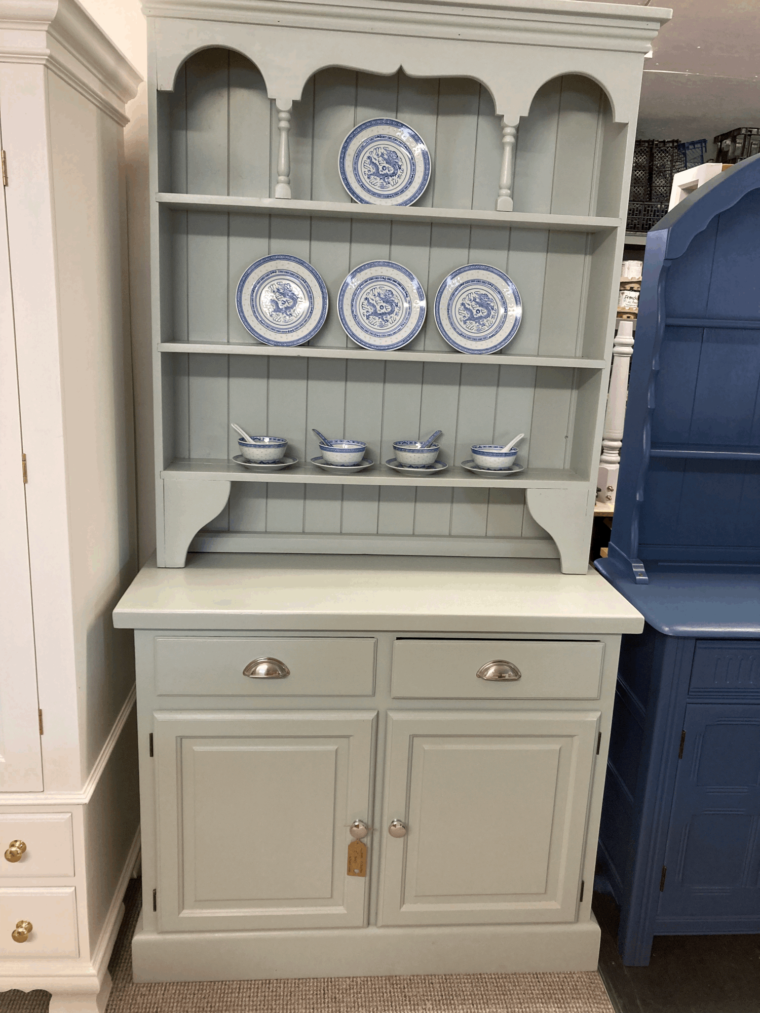grey welsh dresser An Antique Pale Blue Welsh Kitchen Dresser or Hutch main image 1