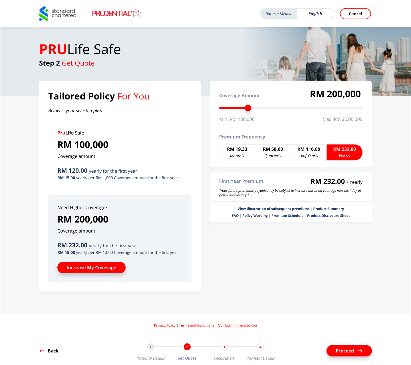 Prudential web iteration for get quote page – with slider control