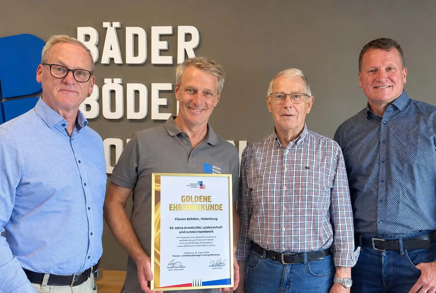 Jubiläum: Goldene Ehrenurkunde für 50 Jahre Fliesen Bohlken verliehen