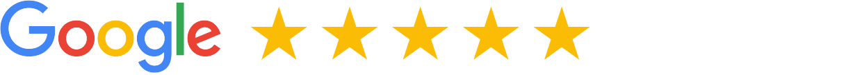 Google logo with five gold stars and the text '5 star rating'