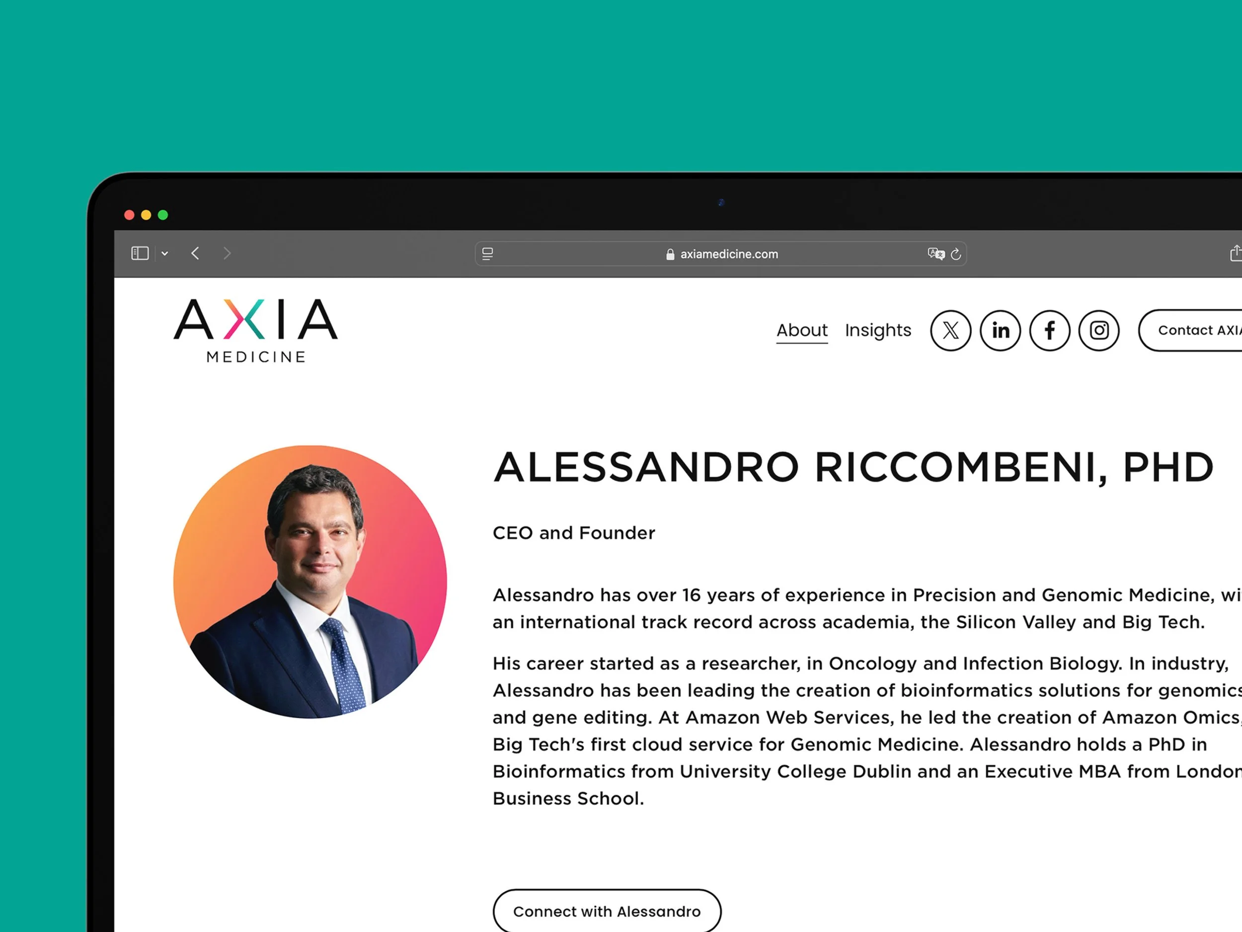 about page design for Axia Medicine in London