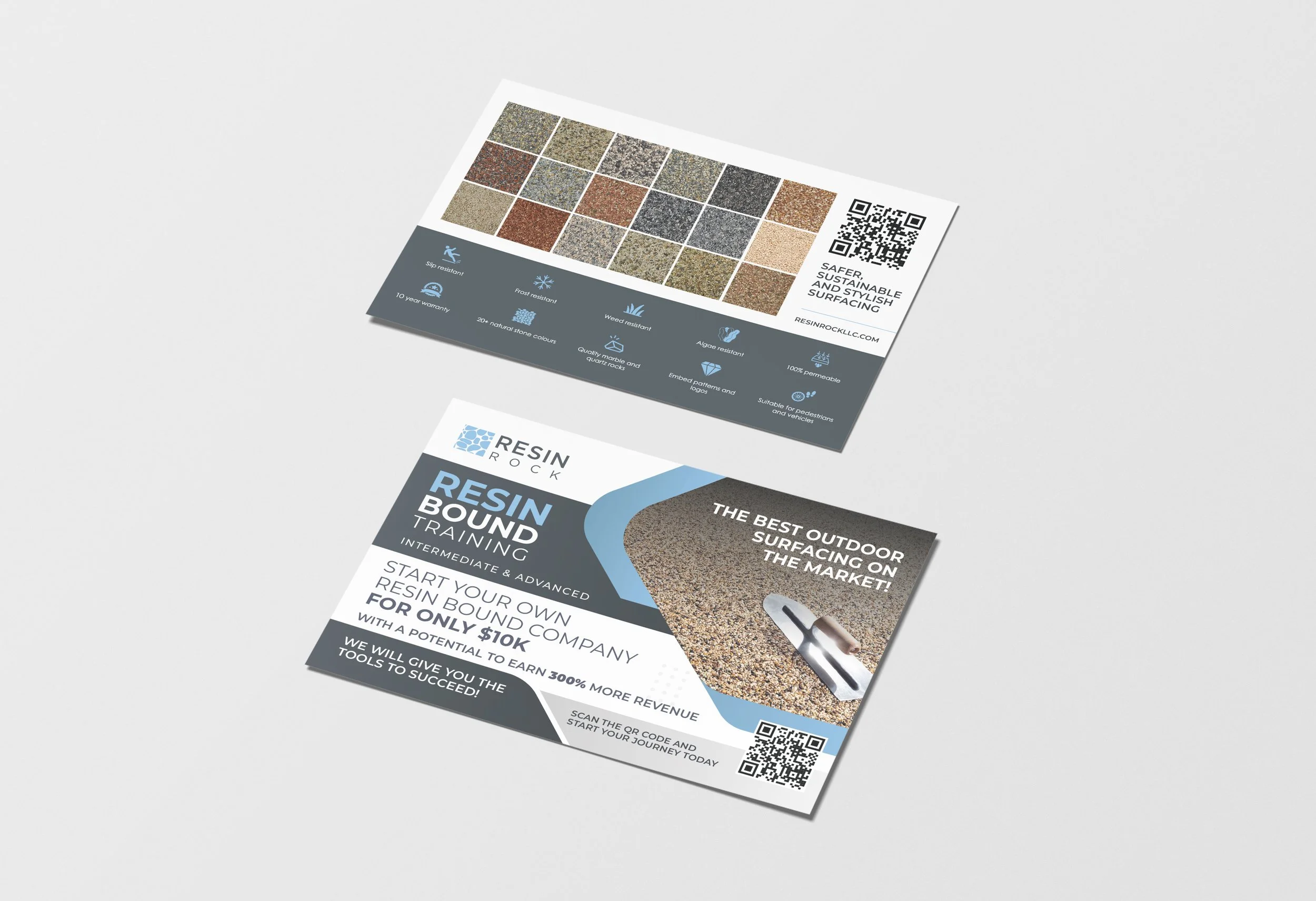 postcard design for Resin Rock in Hertfordshire