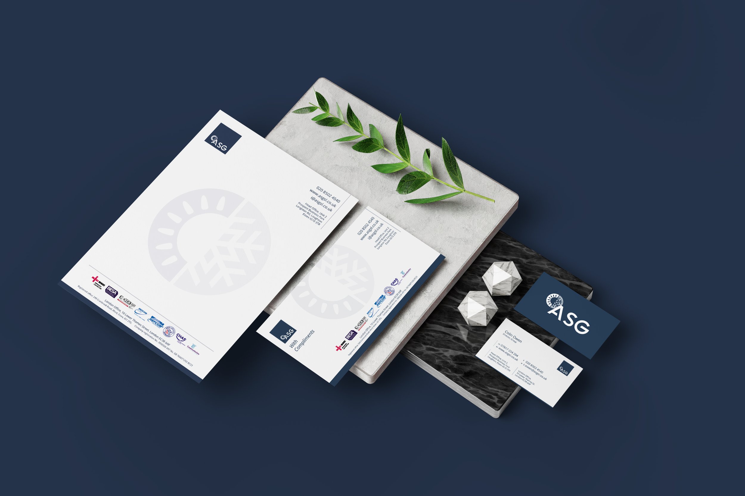 branded stationary design for ASG in Essex