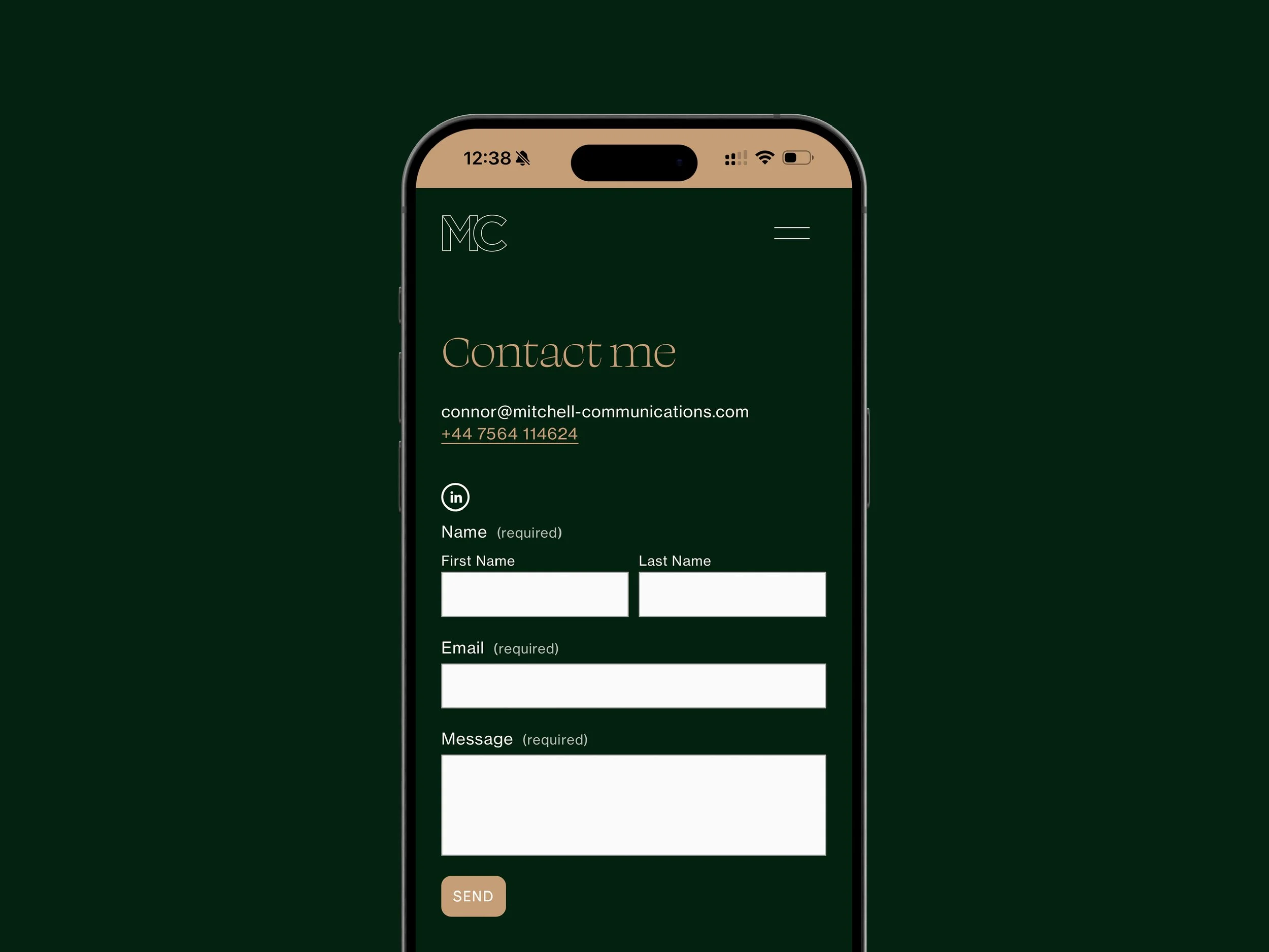 contact page design for Mitchell Communications in London