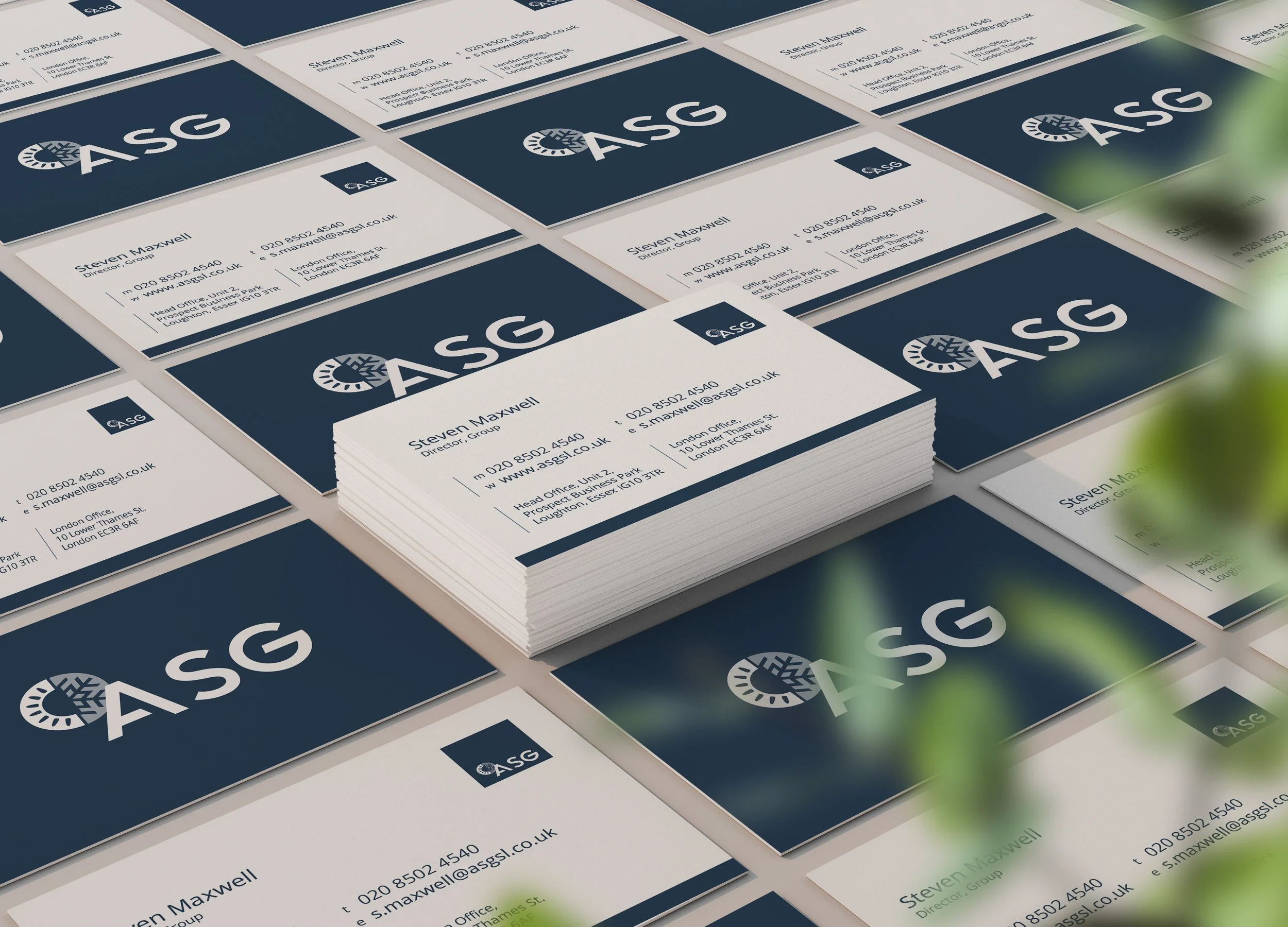 branded business cards for ASG in Essex