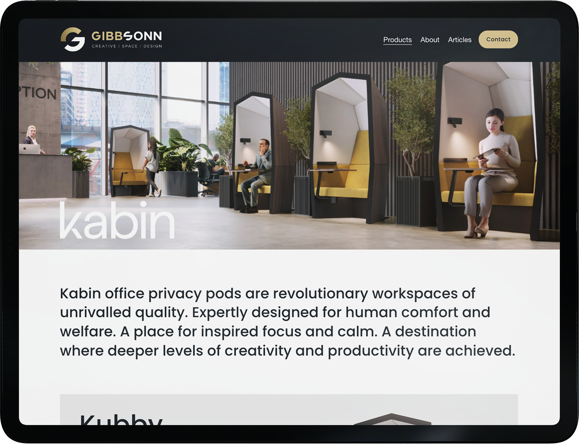 product page design for Gibbsonn in Hertfordshire