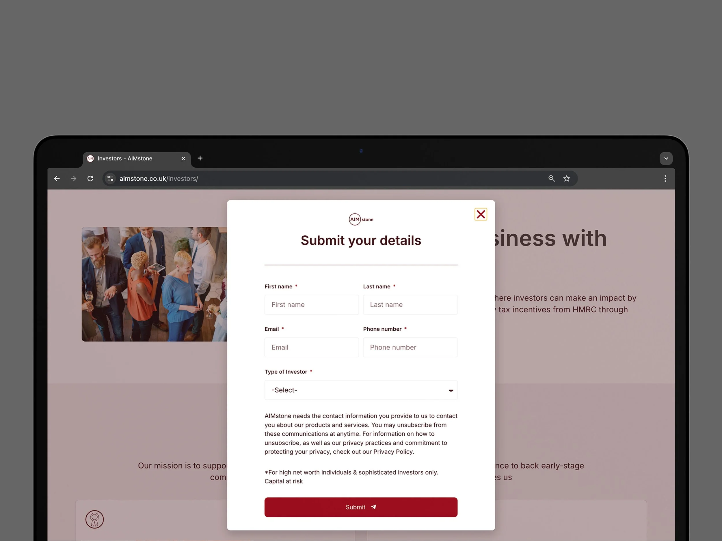 responsive form design for Aimstone in Hertfordshire