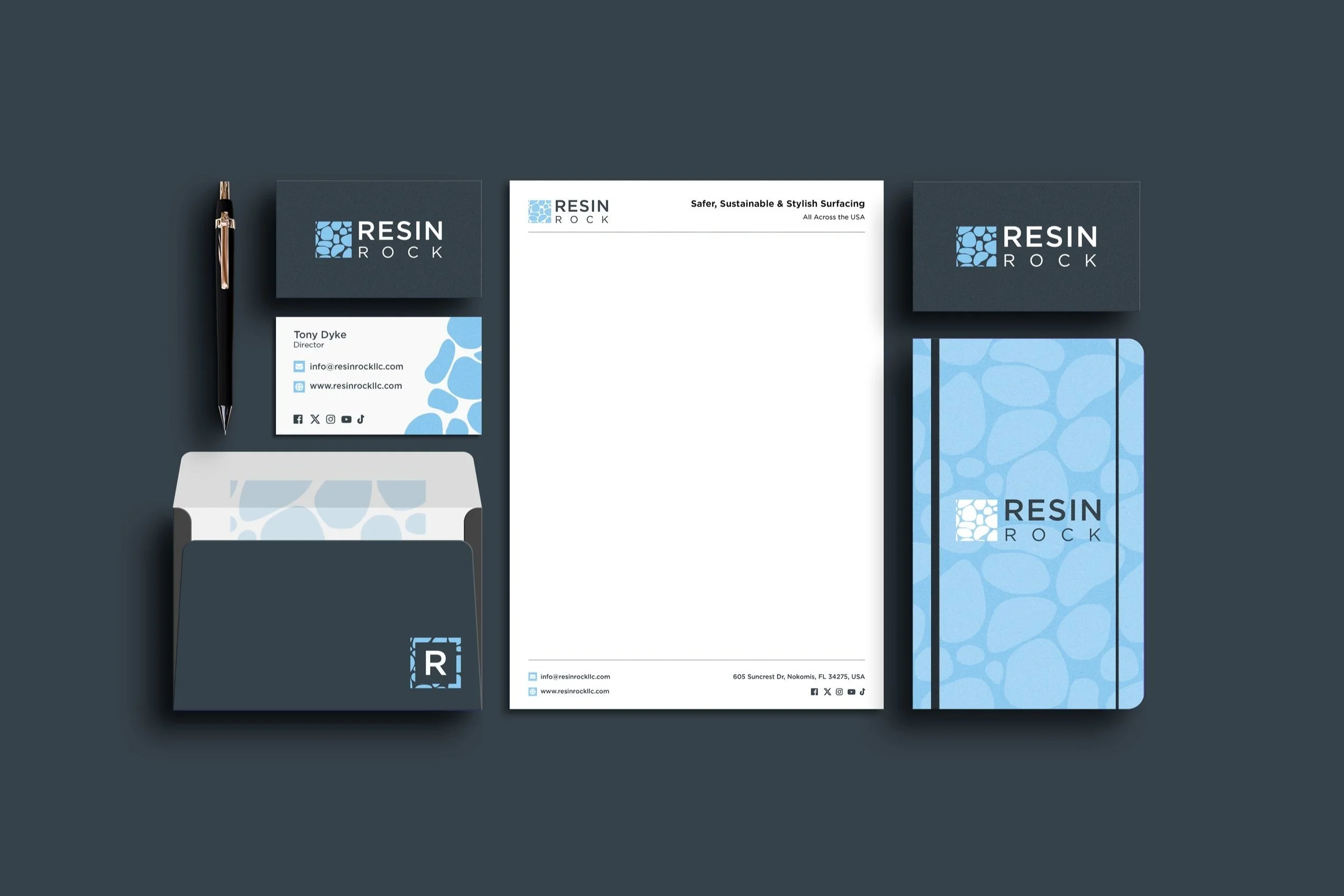 stationery design for Resin Rock in Hertfordshire