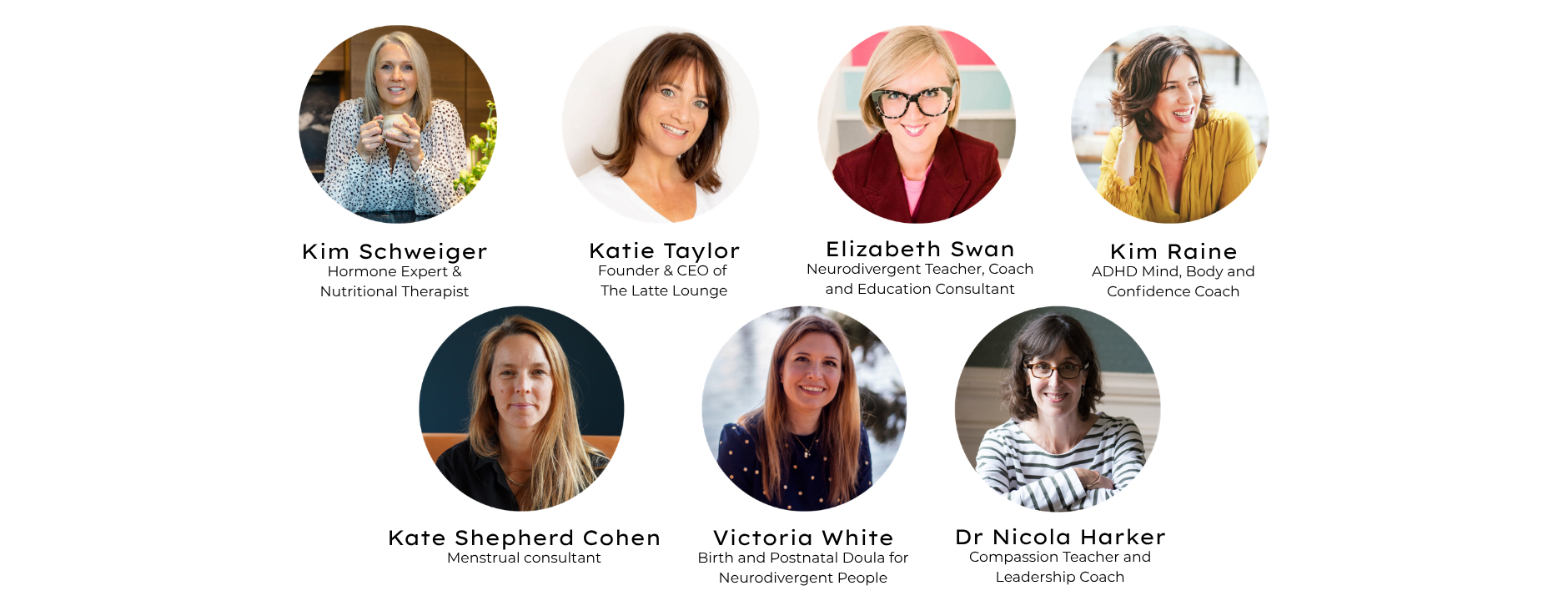 Seven women's health and neurodivergent experts featured in the ADHD Women's Wellbeing Hormone Series.