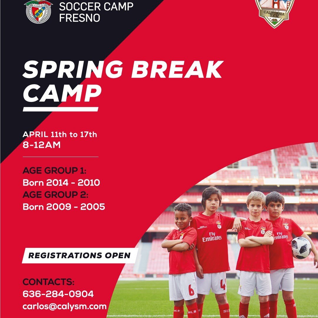 Registration is now OPEN for the SPORT LISBOA BENFICA FRESNO CAMP.
The camp will run from April 11 - 15
- Portuguese Training Methodology
- Goalkeeper Training 
- Identification Camp 
- Compete to train in Lisbon, Portugal.
- Each player to receive a