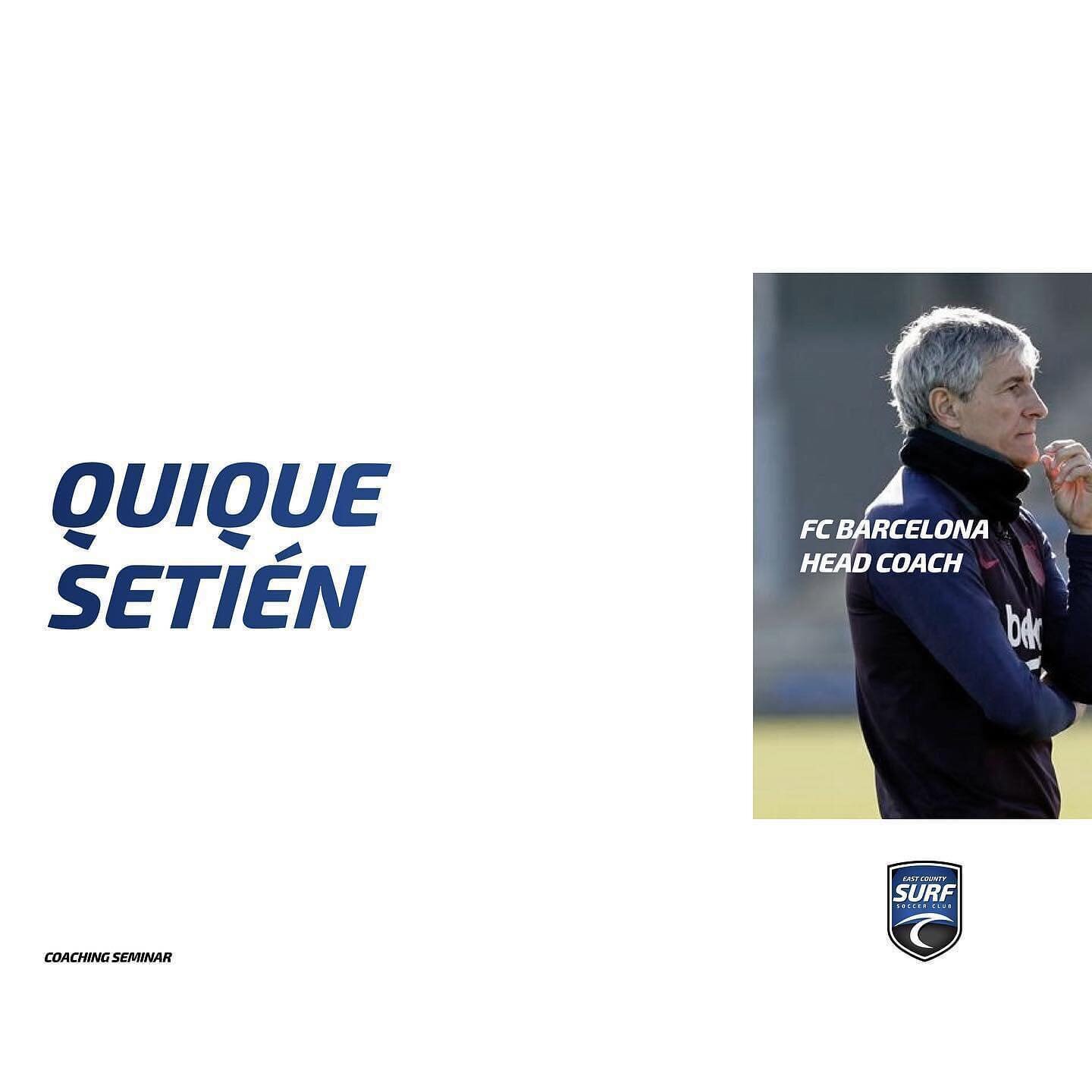 Today CYSM and East County Surf Club are collaborating to present a Webinar with FC Barcelona coach Mister Quique Setien.

This is a great opportunity to expose Southern California youth coaches to Elite COACHING.

#EliteProfessionalSoccer
#Improving