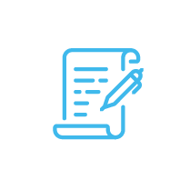 Blue icon of a document and pencil