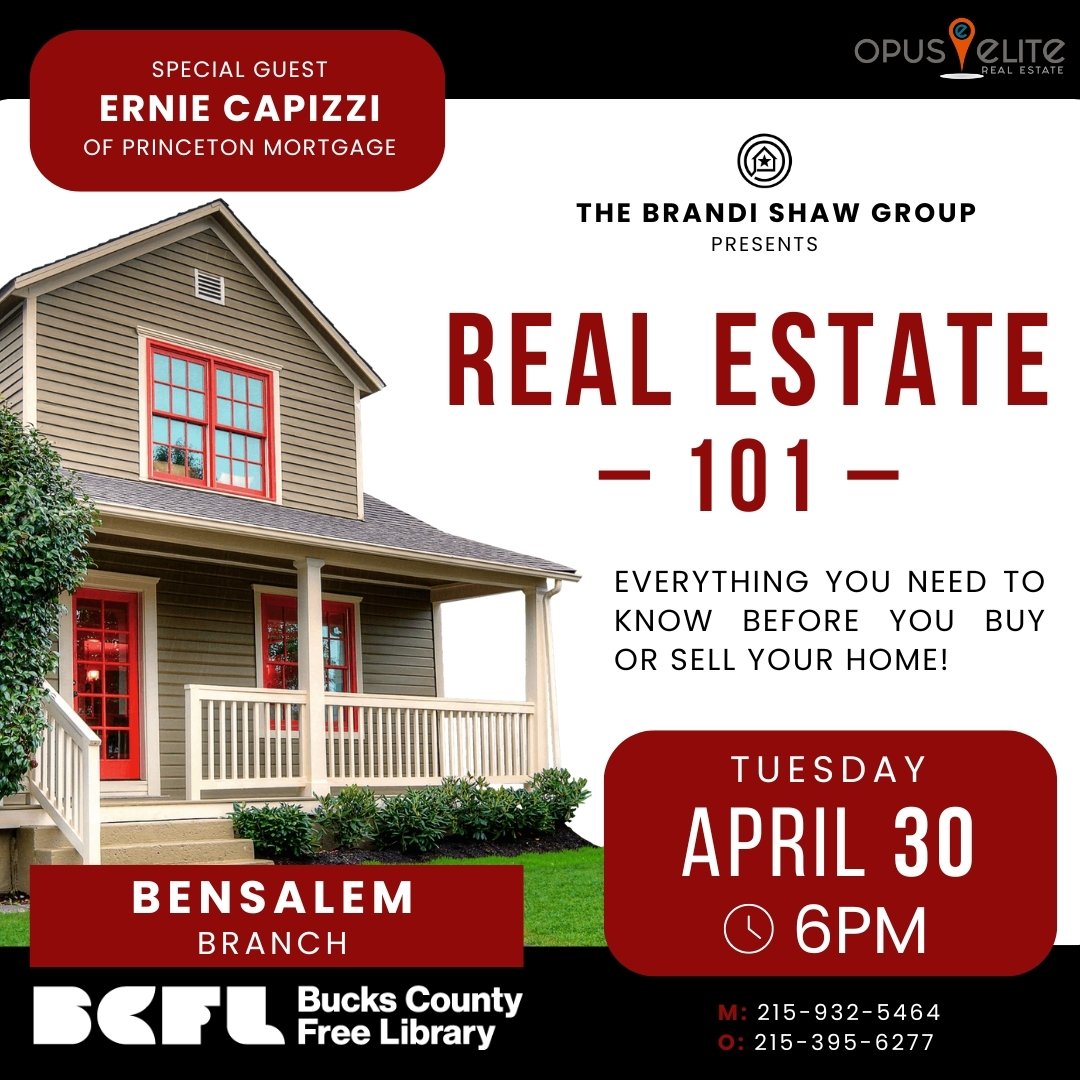 Surprise! Your favorite real estate agents are teaming up with the @bucksctylib to present a (free!) Real Estate 101 class! 📚

Join us to learn everything you need to know before you buy or sell your home, including complimentary home value reports 