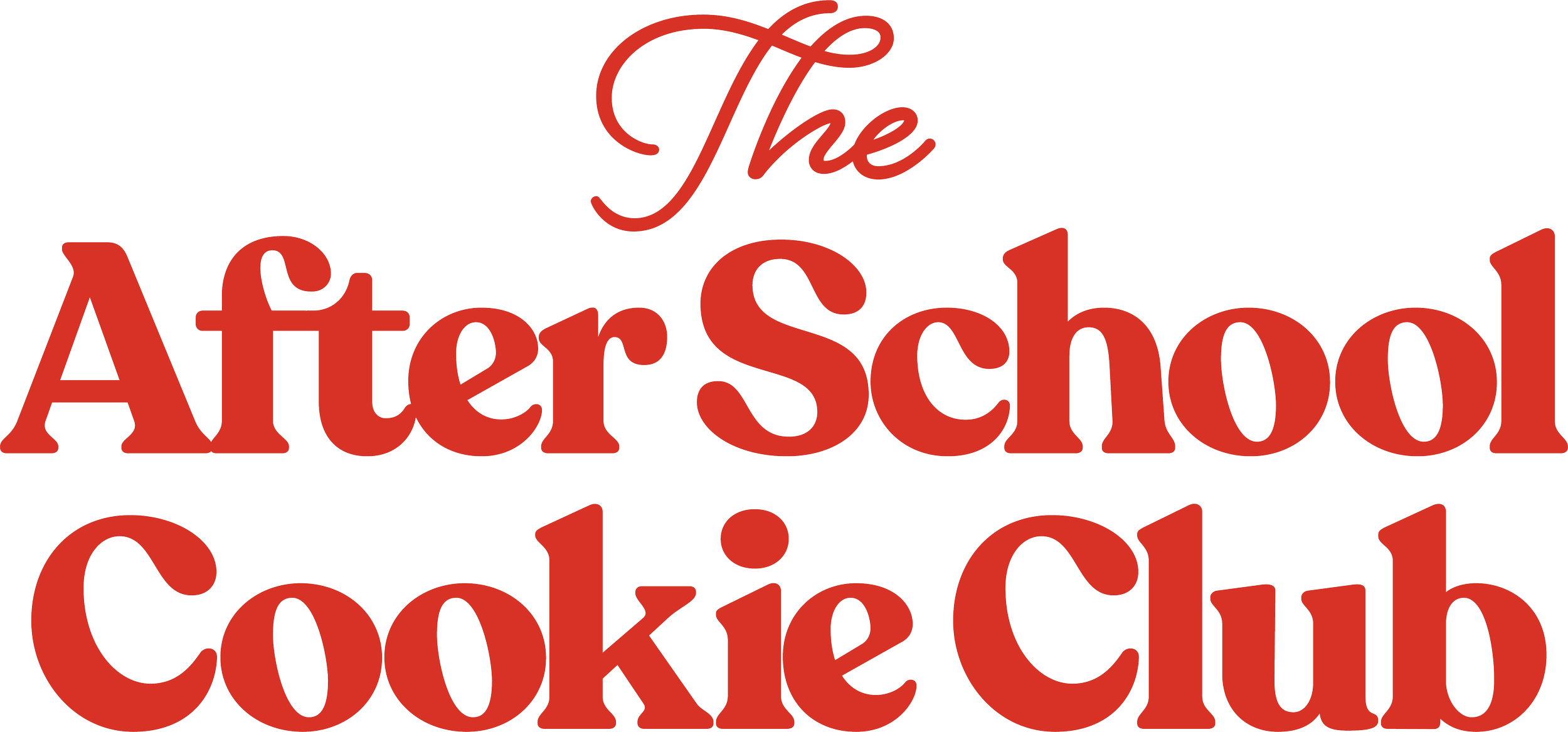 Text graphic reading 'The After School Cookie Club' in red stylized font on a black background.