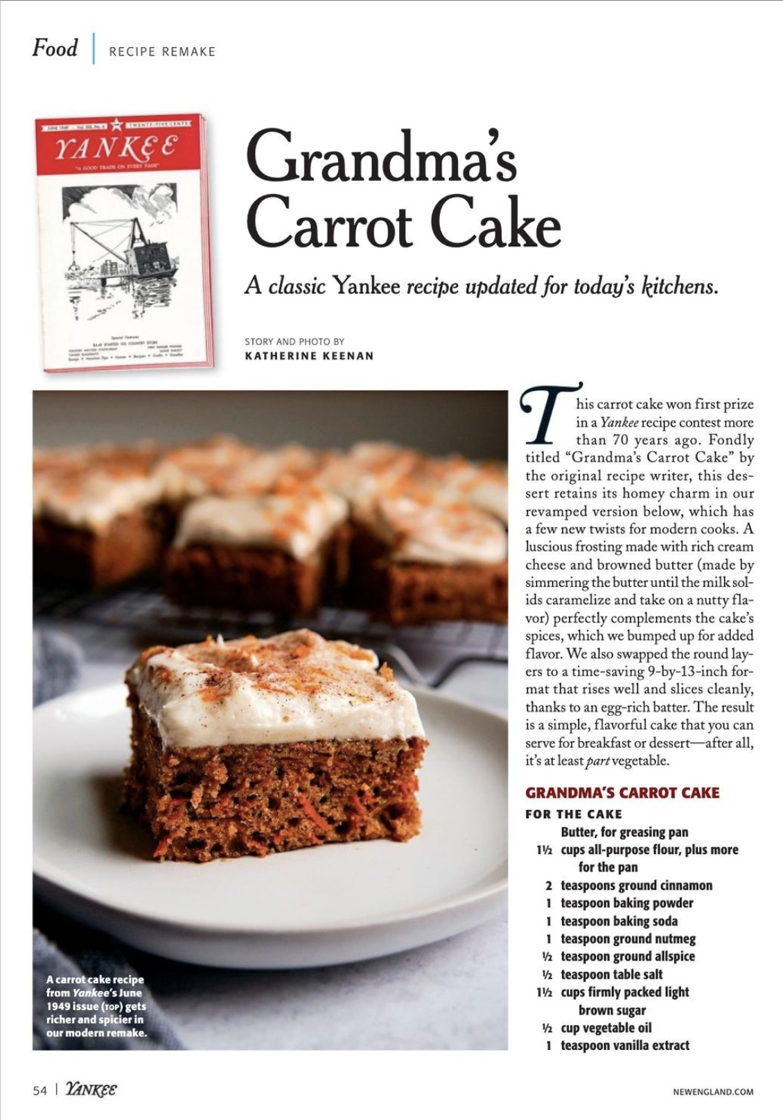 "Grandma's Carrot Cake," with writing, food styling, and photography by Katherine Keenan.