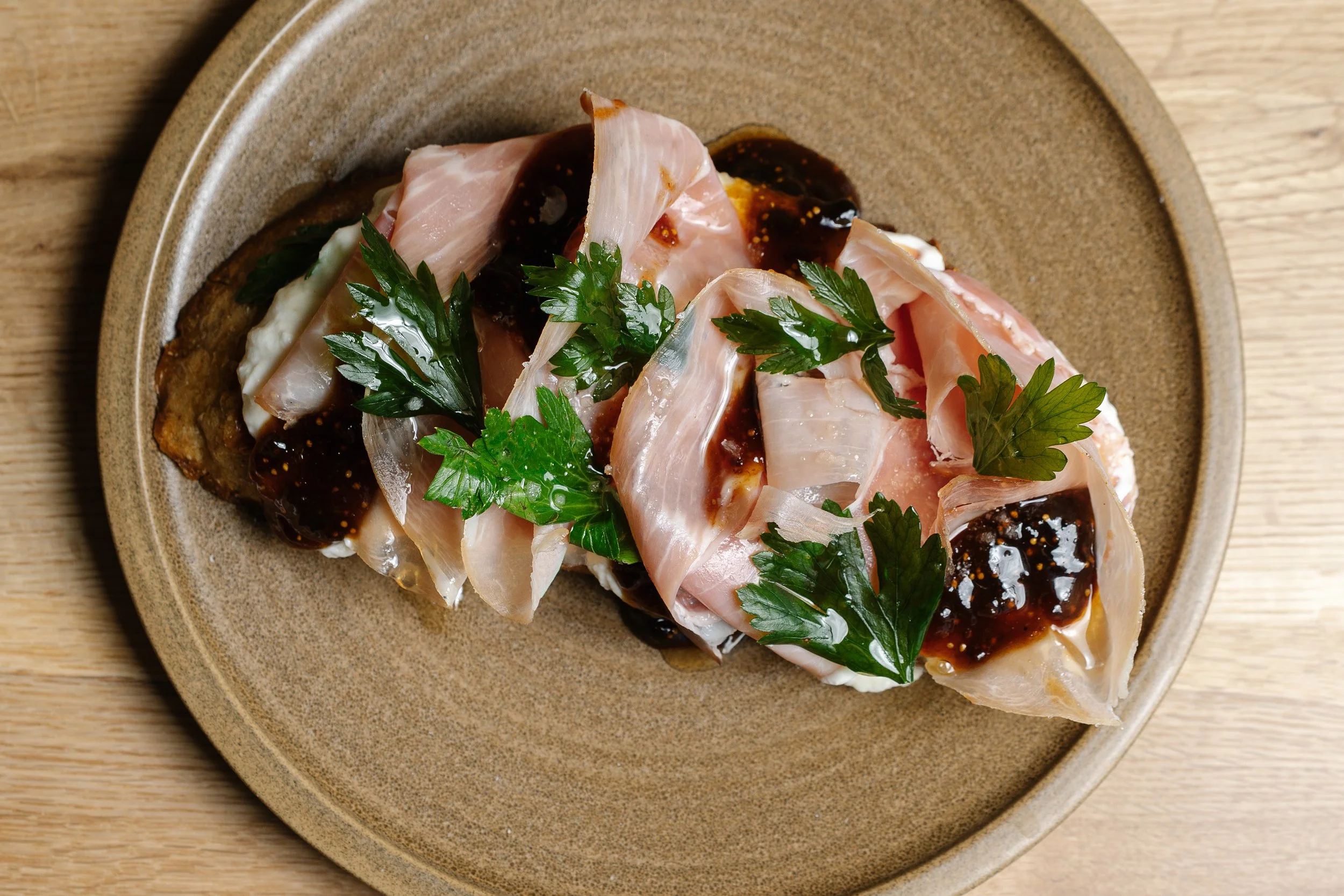 Photo of the prosciutto toast at Topolino restaurant in Dover, New Hampshire, taken by seacoast restaurant and food photographer Katherine Keenan.