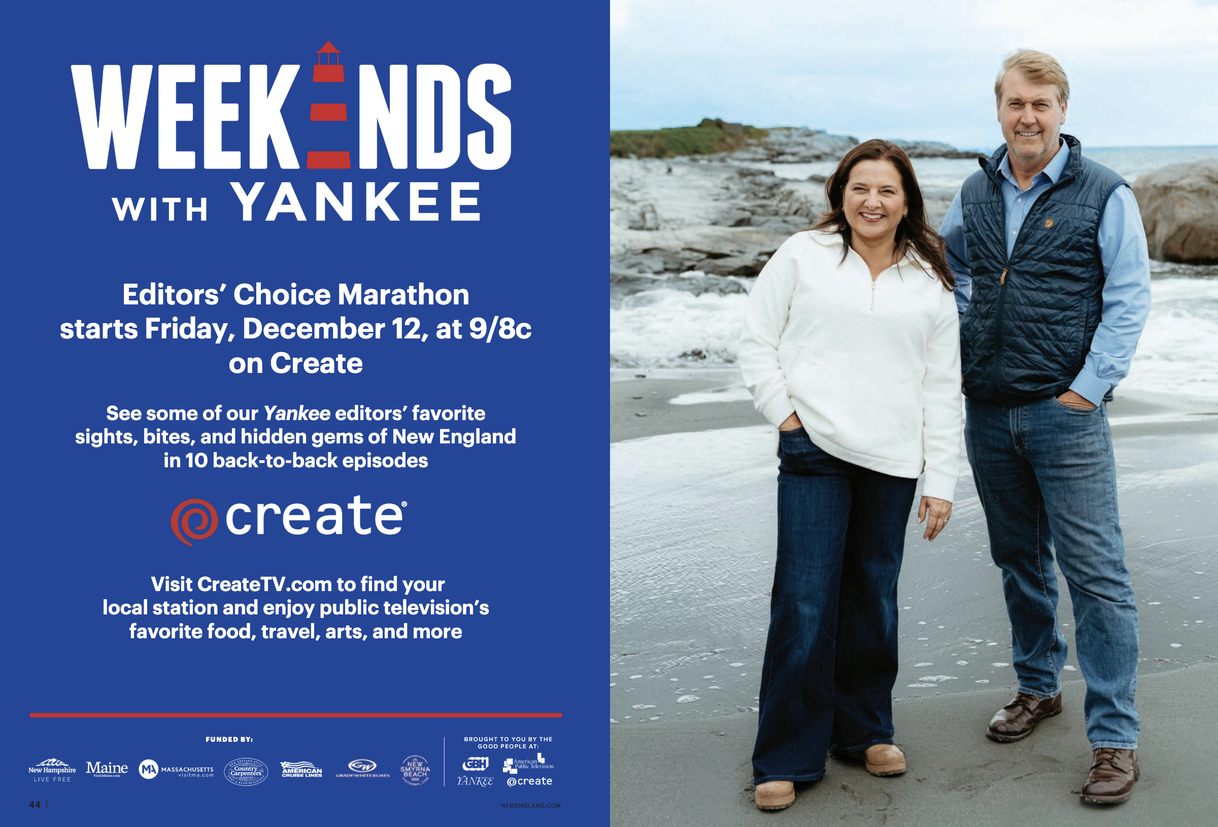 Portraits of Amy Traverso and Richard Wiese for "Weekends With Yankee" on PBS Create TV.