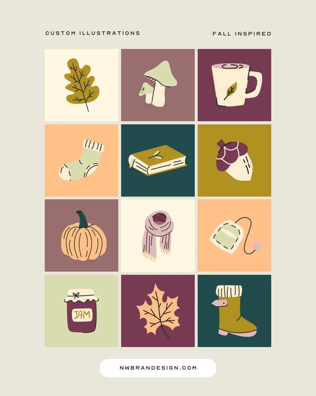 Custom illustrations that feel like fall: warm textures, organic shapes, and story‑rich details. 🍁 Perfect for campaigns + merch.⁠
⁠
Want to elevate your brand with custom illustrations? We can help. Schedule a consult today. Link in bio.