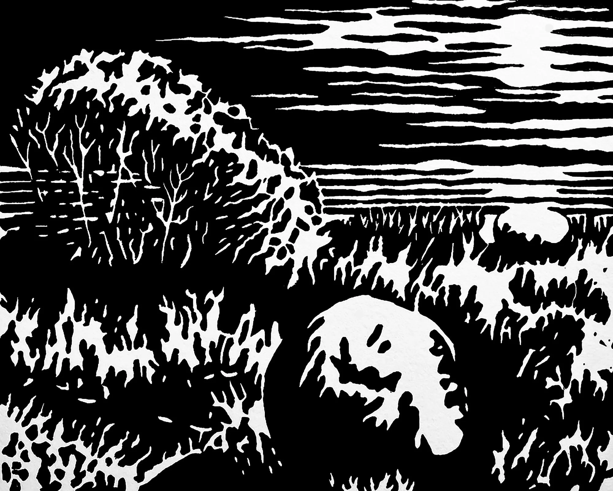 "Moon over Ipswich Bay", linoleum block print, 8" x 10"
