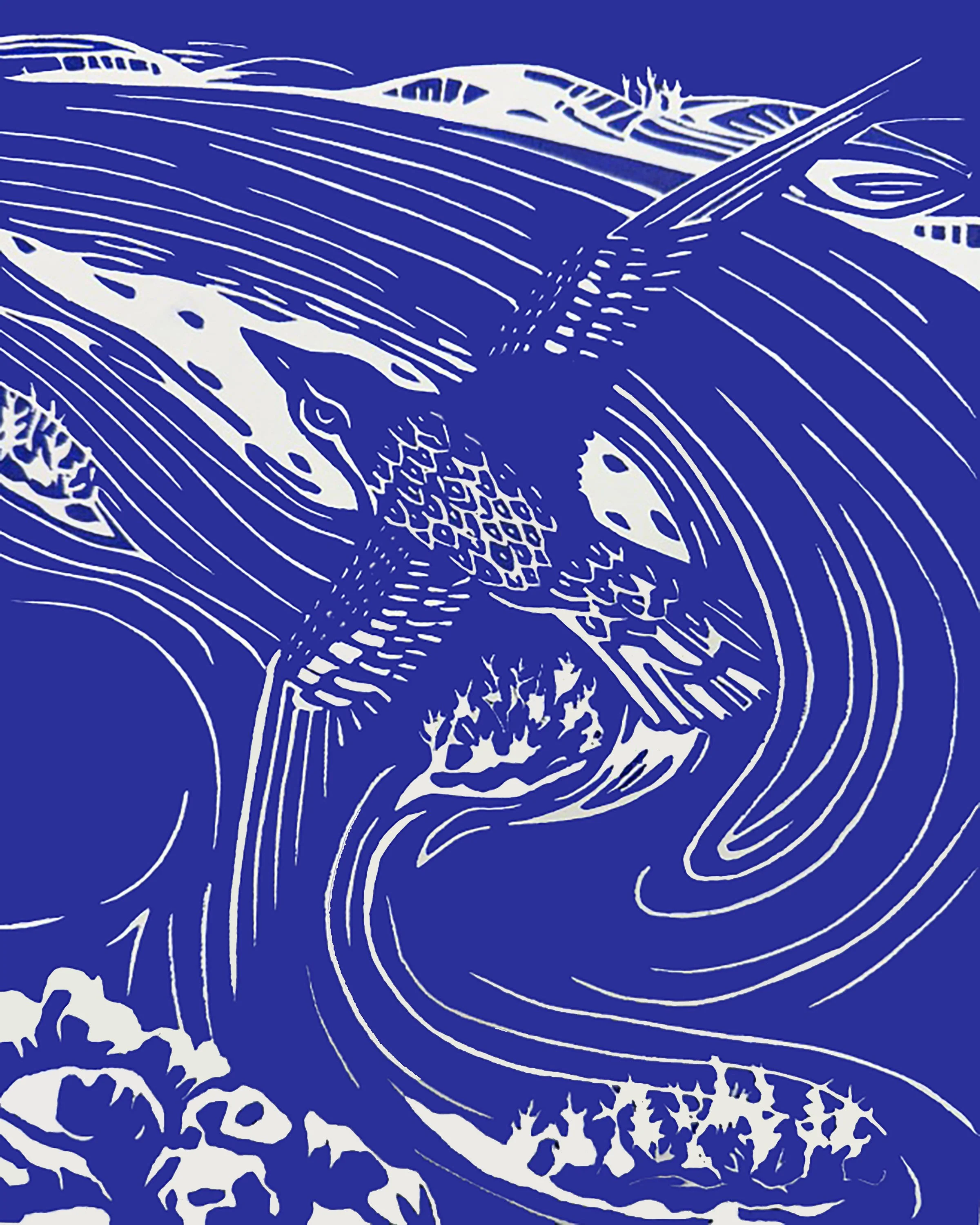 "The Bird's Dream IV", linoleum block print, 10" x 8"