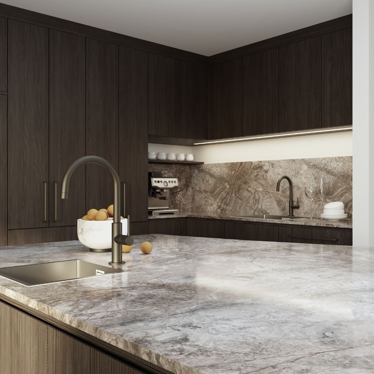 marble stone benchtop and splashback
