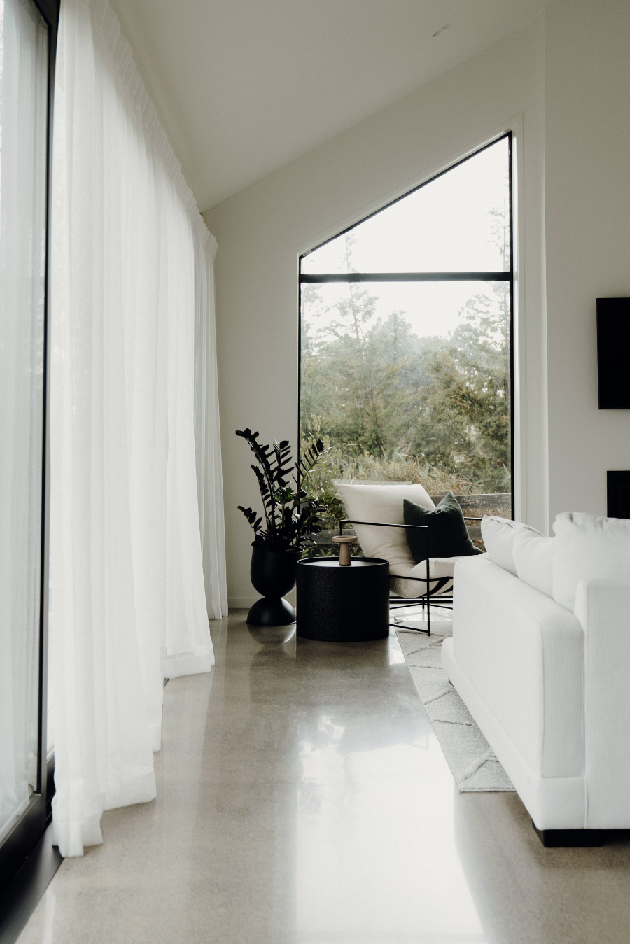 light shear curtains in contemporary living space