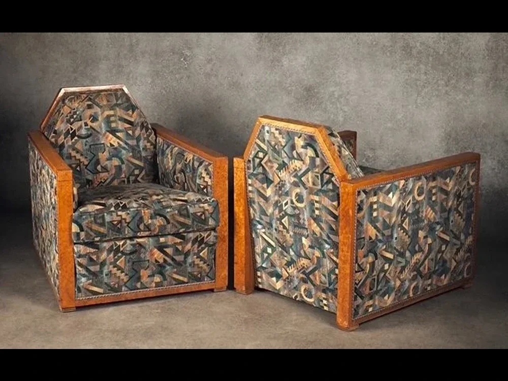 Style of Dominique pair of Modernist Cubist-inspired club chairs (#2004)
