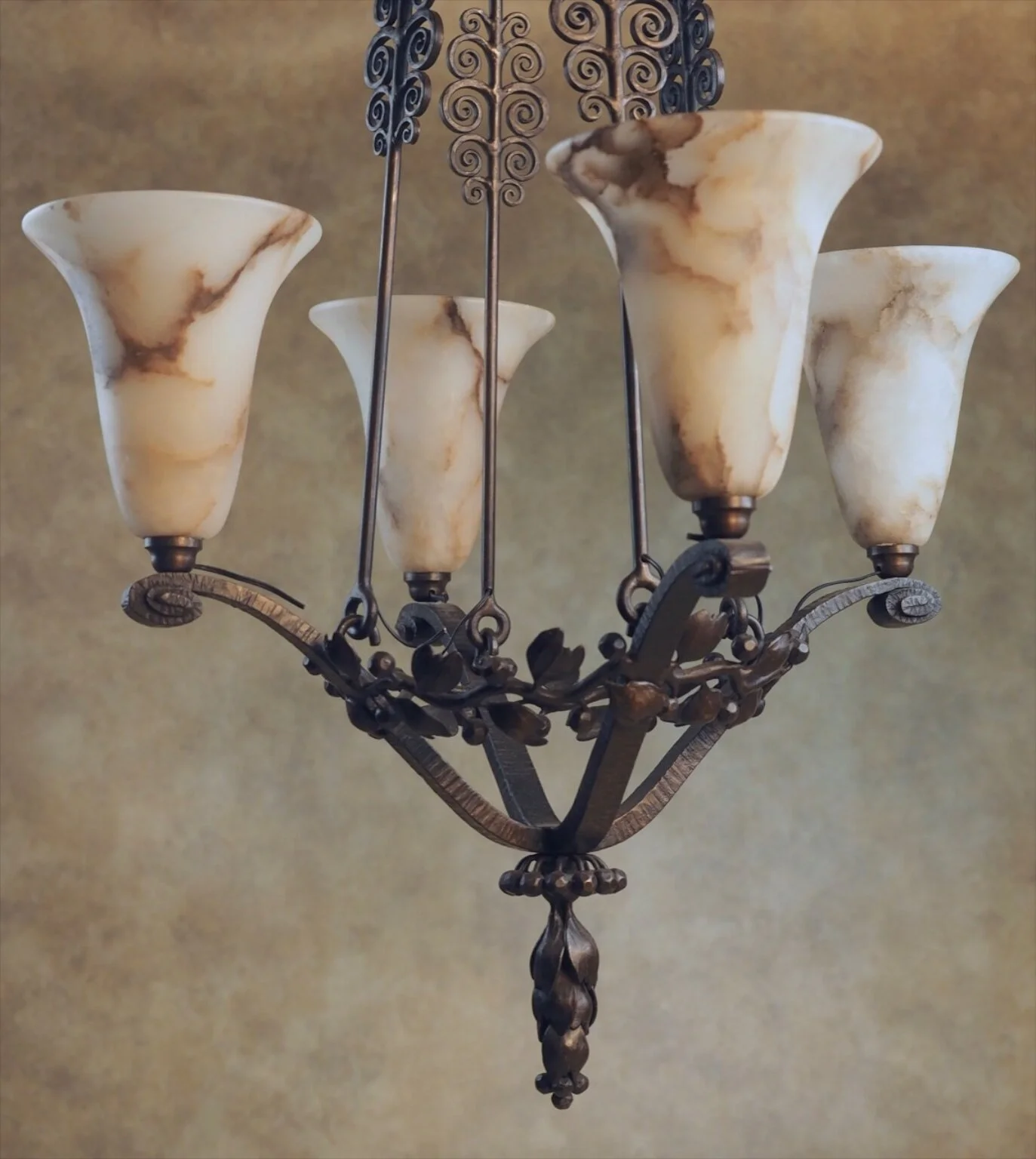 Edgar Brandt iron ceiling fixture (#1584) — Calderwood Gallery is 