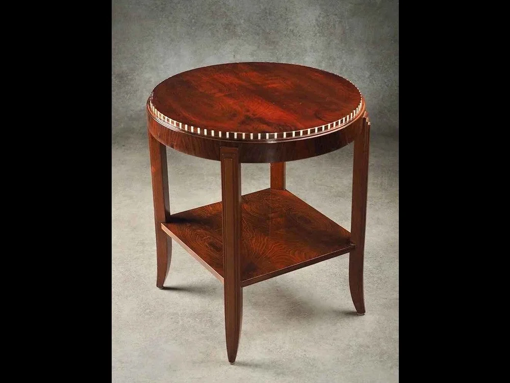 Lucie Renaudot side/end table in mahogany, rosewood, and bone (#2011)