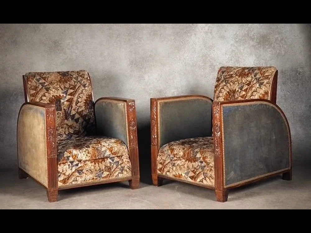 Maurice Dufrene pair of Modernist/Cubist club chairs (#2002)