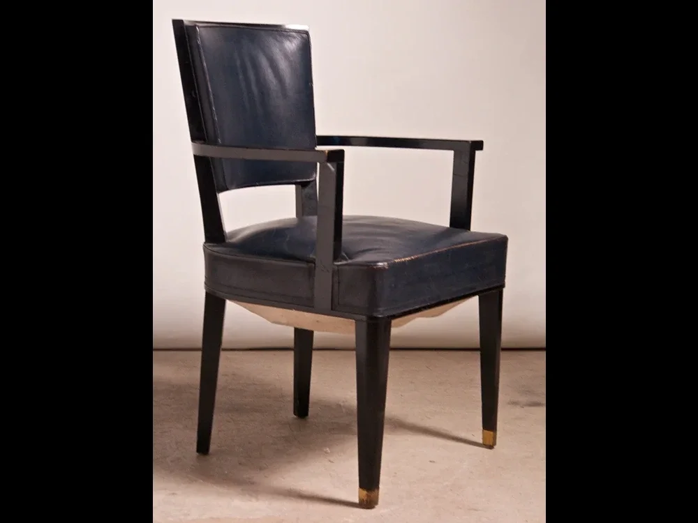 Jacques Adnet pair of black armchairs (#1153)