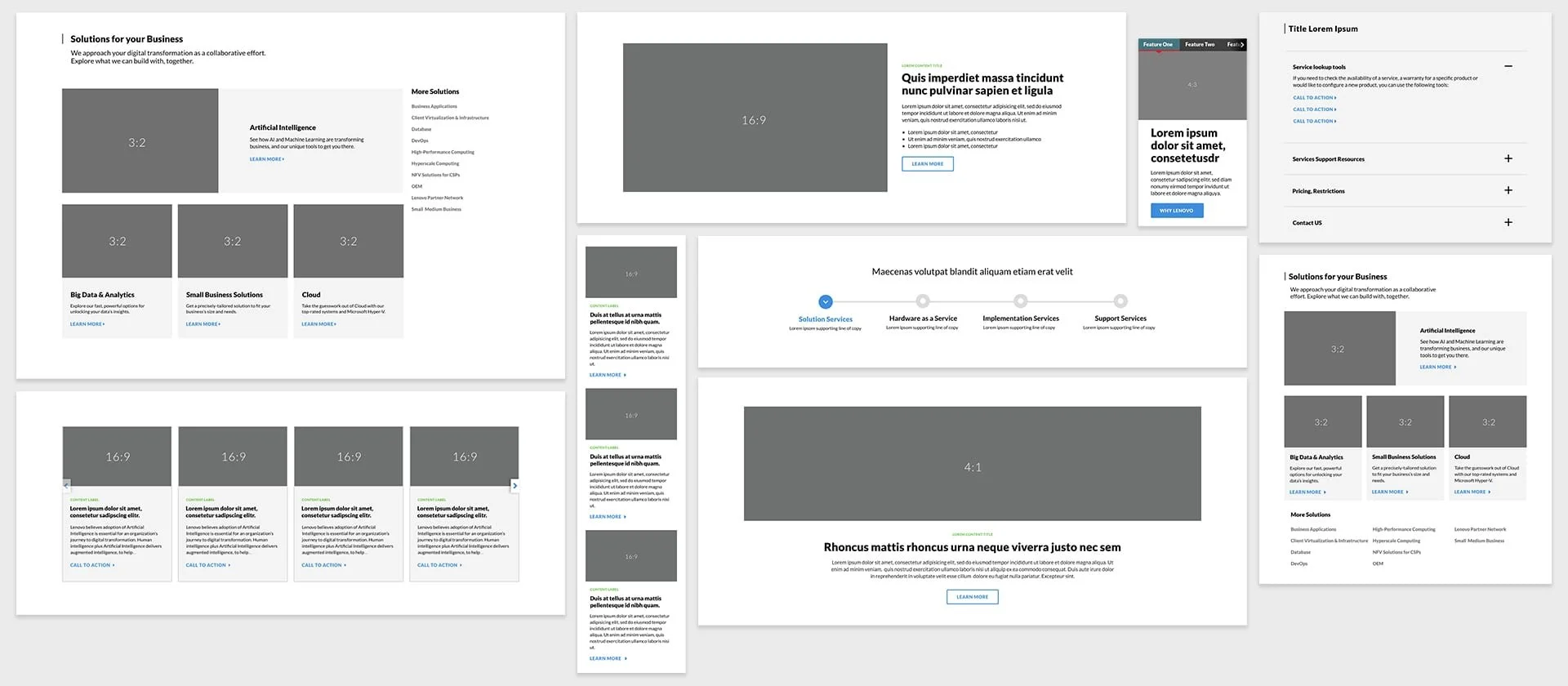 Wireframe designs of our responsive, modular framework