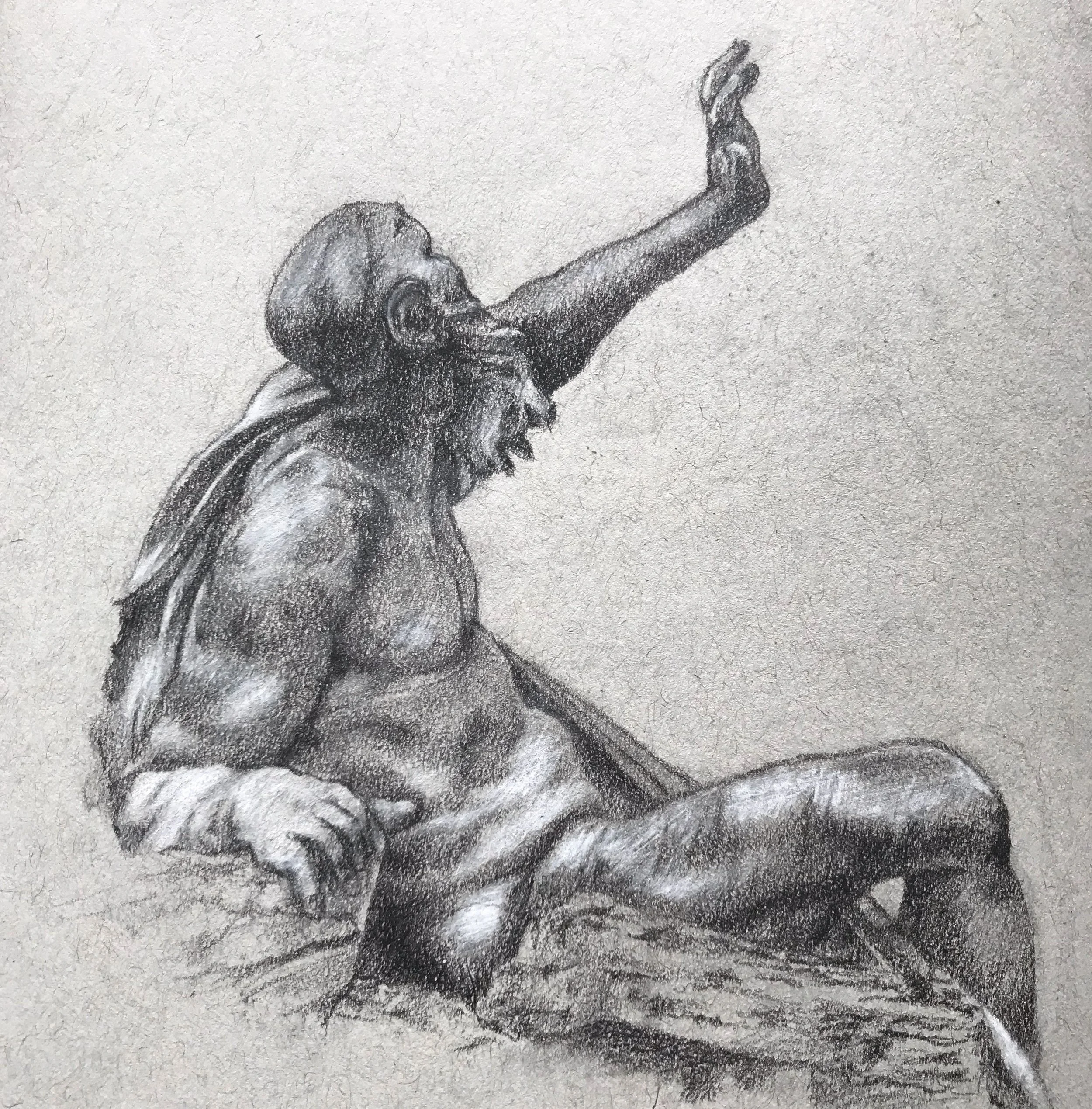 Charcoal study of "River de la plata" in the Fontana dei Quattro Fiumi by Bernini from a personal picture