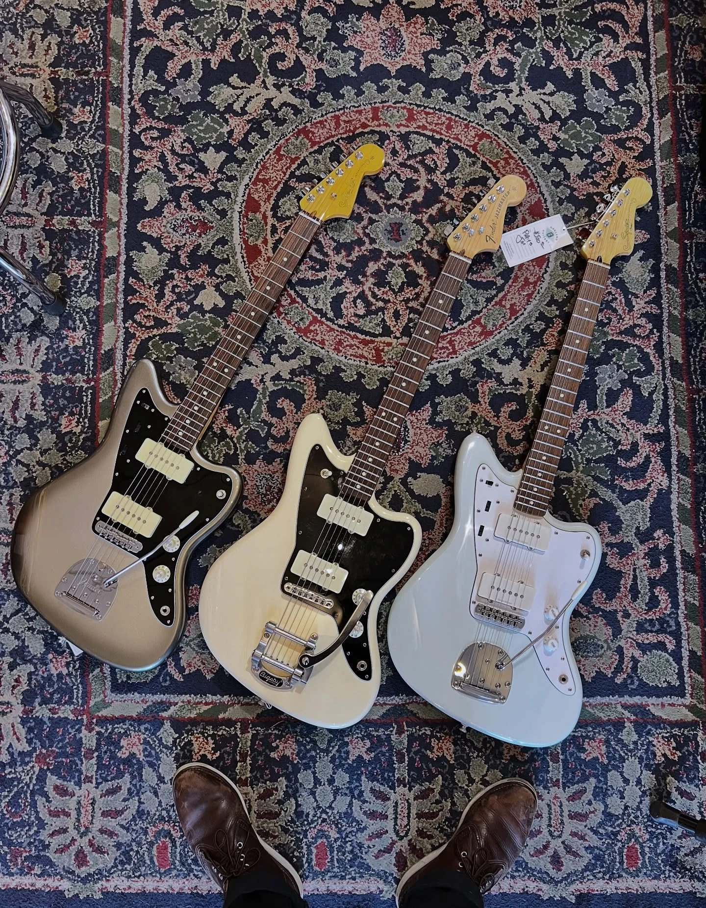 A flock of @fender Jazzmasters landed! Which would you pick?! #fender #jazzmaster #offsetguitars