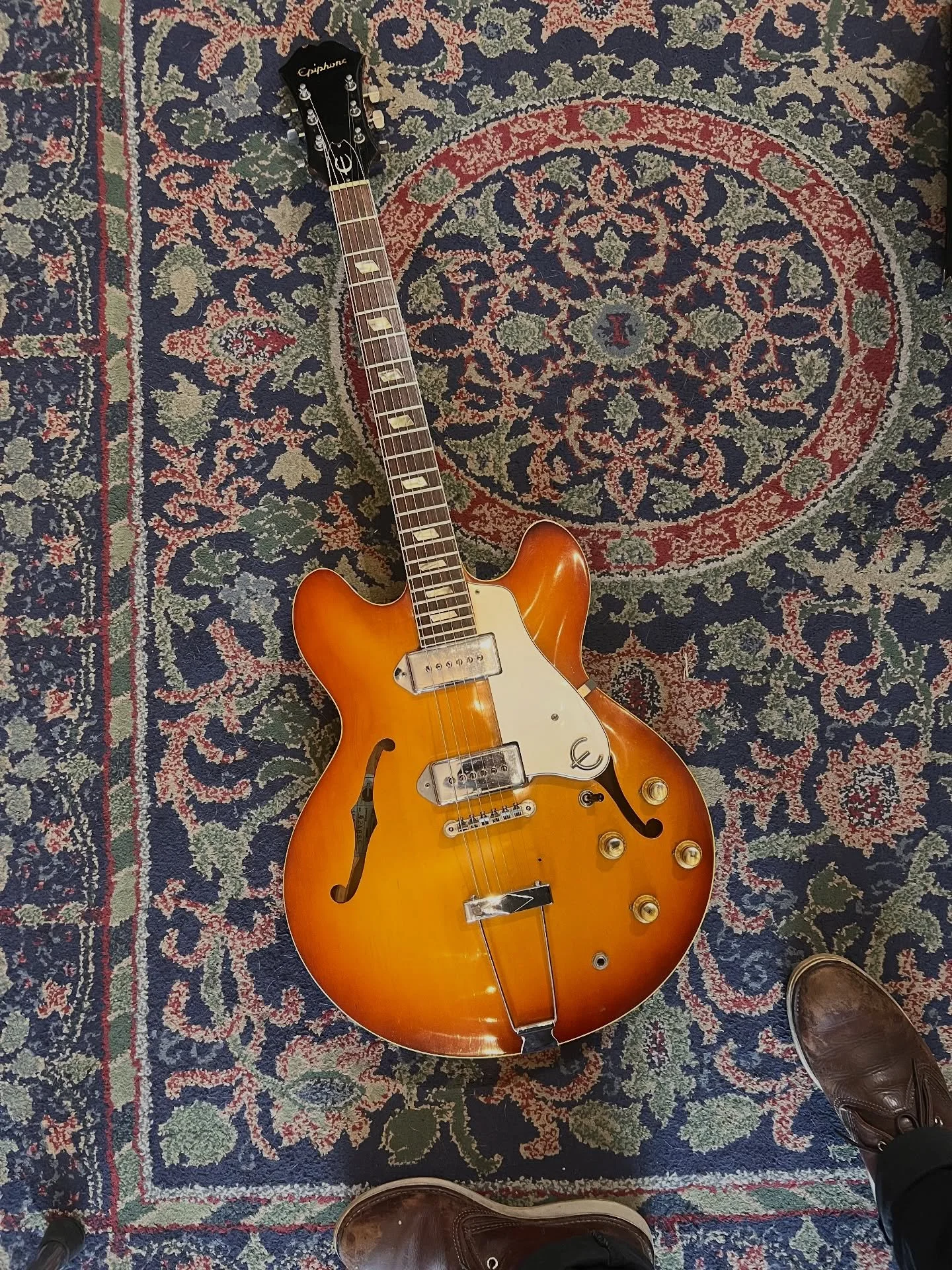 Killer 1966 @epiphone Casino hitting the wall! Mostly original and is all vibe! Come play! #oaklandguitars #epiphone #epiphonecasino