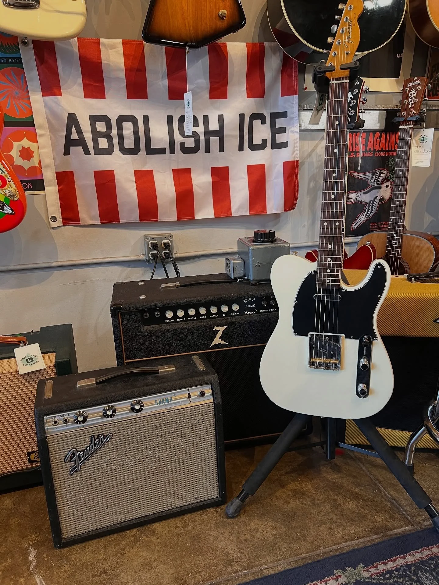A good Tele and some good amps. What you rolling with? Btw this 2003 @fender 60&rsquo;s Classic is really good! Has some @jasonisbell pickups in it. Spicy boiiiiii! Come play!! Also fuck ICE #oaklandguitars #fender #fendertelecaster #jasonisbell