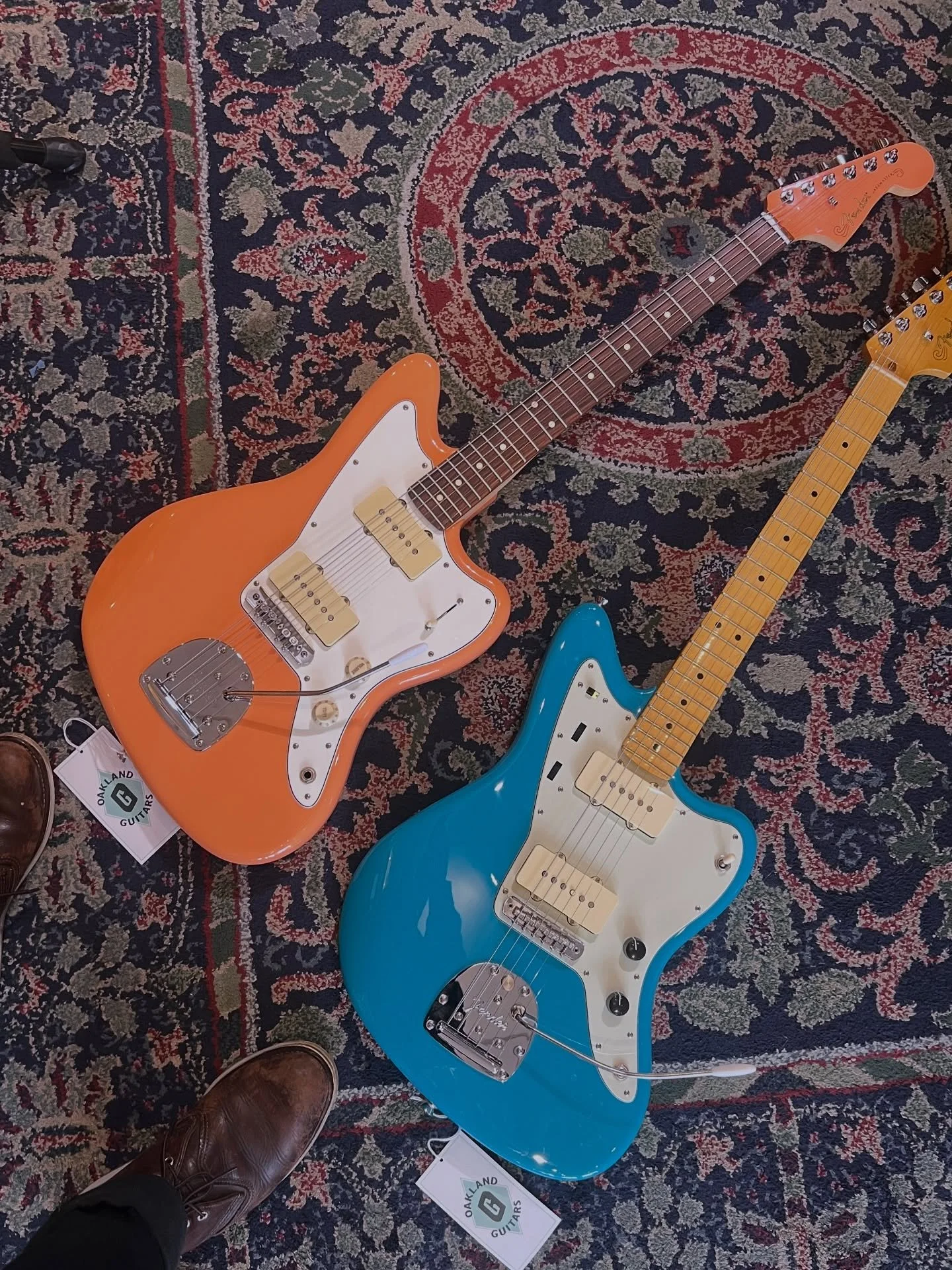 Some killer @fender Jazzmaster&rsquo;s on the wall. The colors are awesome! Come play!! #oaklandguitars #jazzmaster