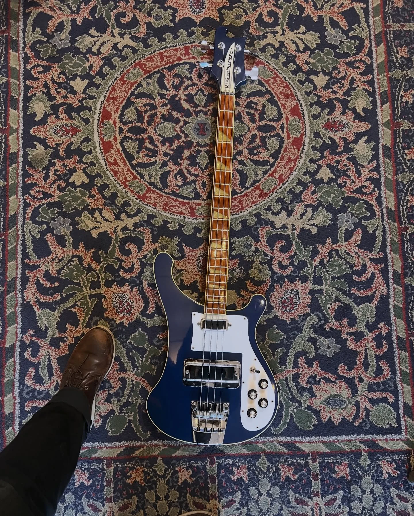 Hitting the wall is this killer 1974 @rickenbackerofficial 4001!! It&rsquo;s in really good condition! Come play! #oaklandguitars #rickenbacker #rickenbacker4001