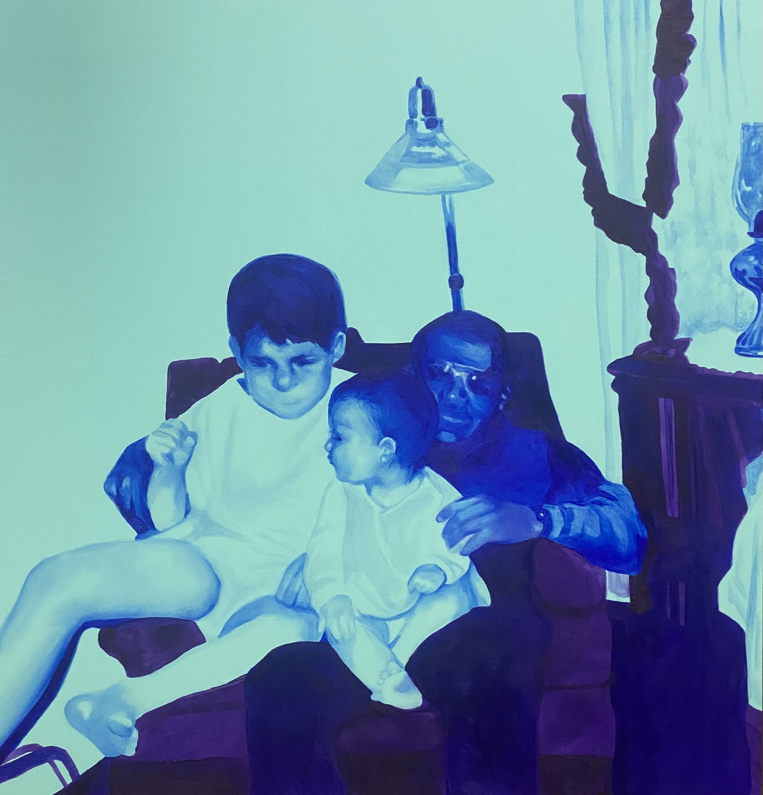 Lonely Hunters , oil and acrylic on canvas, 2025, 35" x 37"