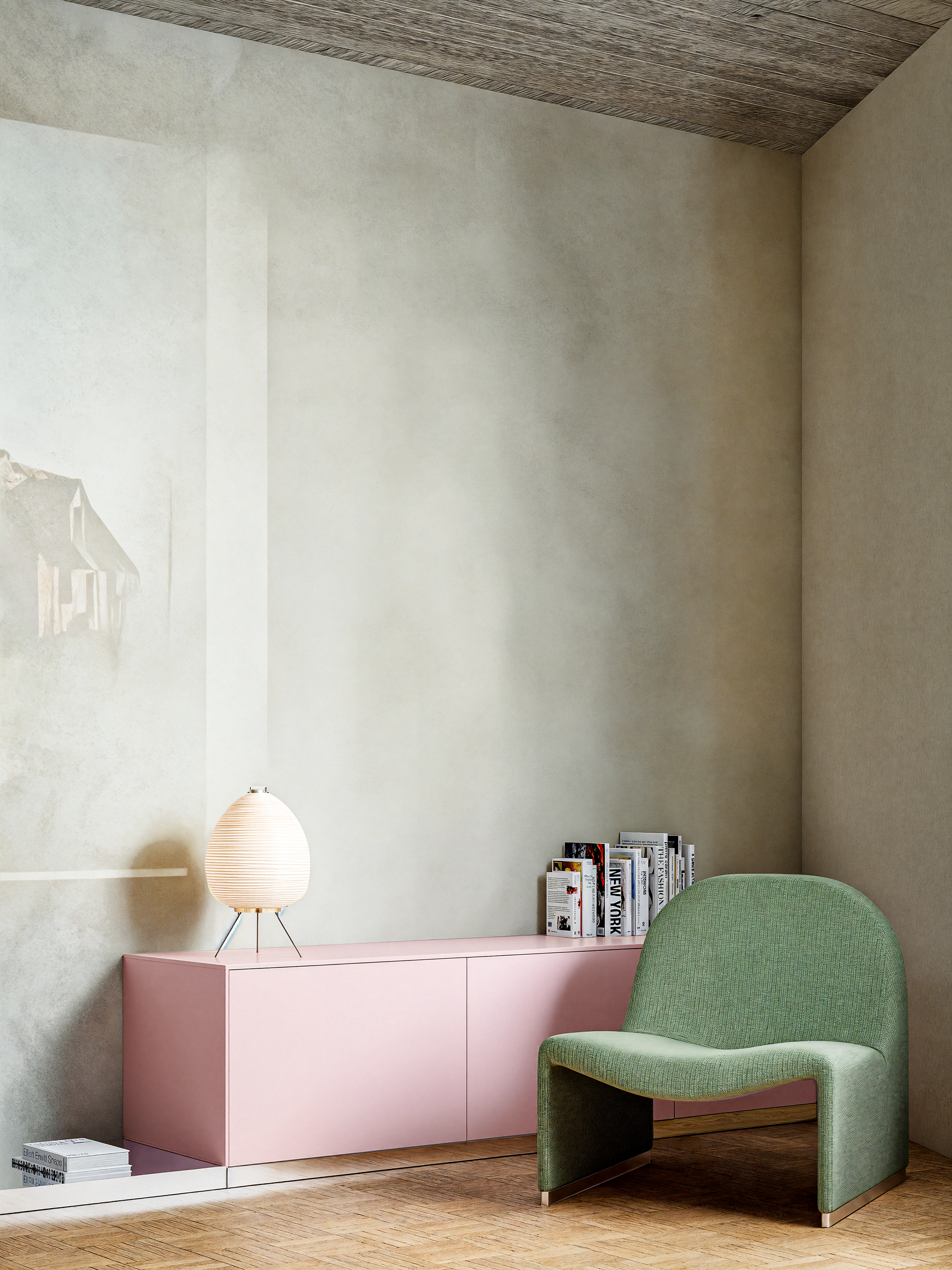 Mirrored cabinet en soft colours