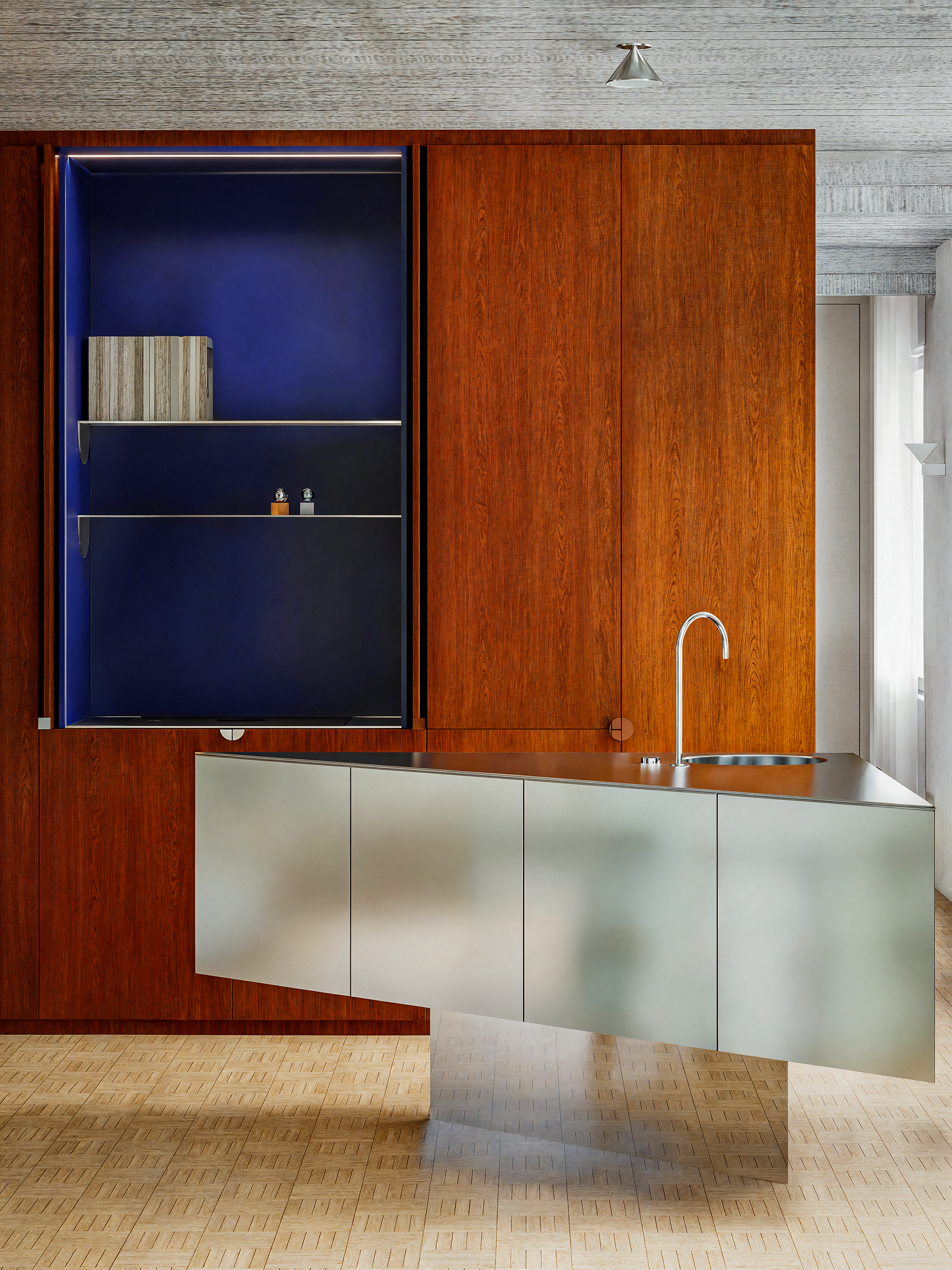 Stainless steel kitchen triangle open