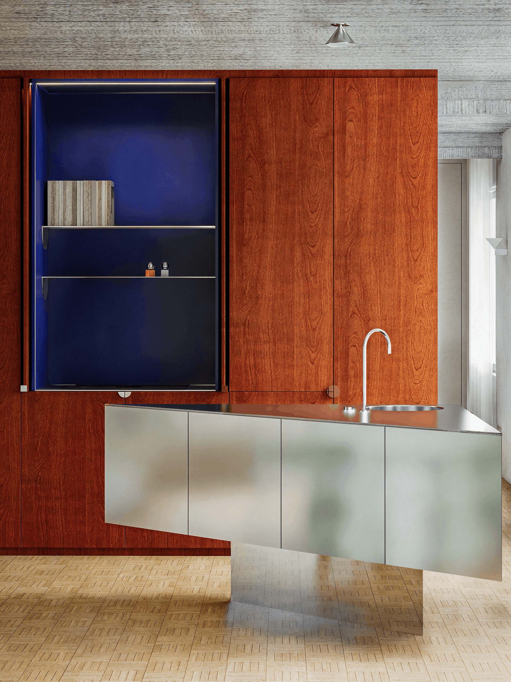 kitchen open veneer stainless steel