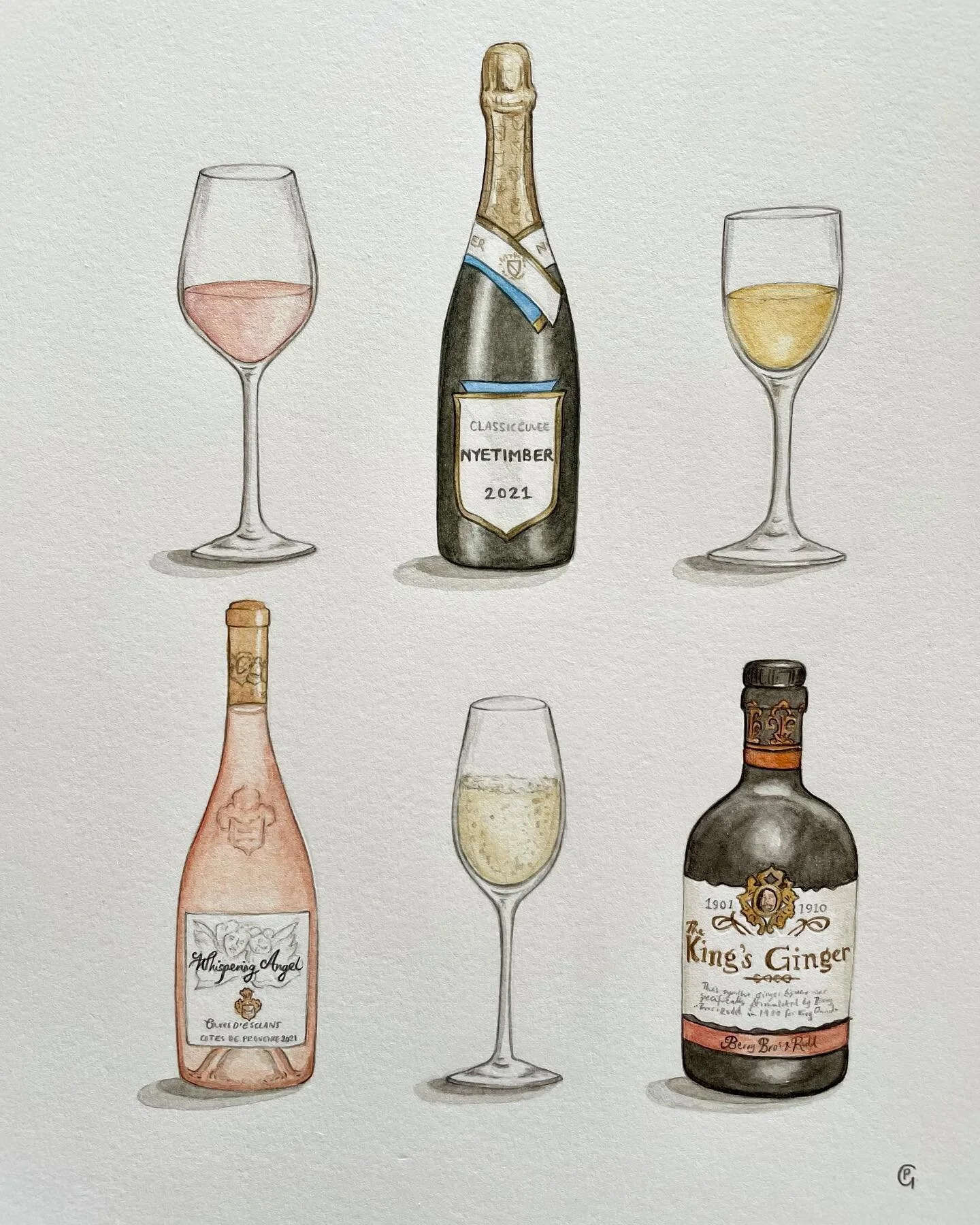 A close up of a drinks painting from earlier this year. It&rsquo;s fun to see what customers favourite drinks are, usually one or two are nostalgic 🍷

#pippapaints #illustration #art #watercolour #pippagstudio #handmade #favouritedrinks