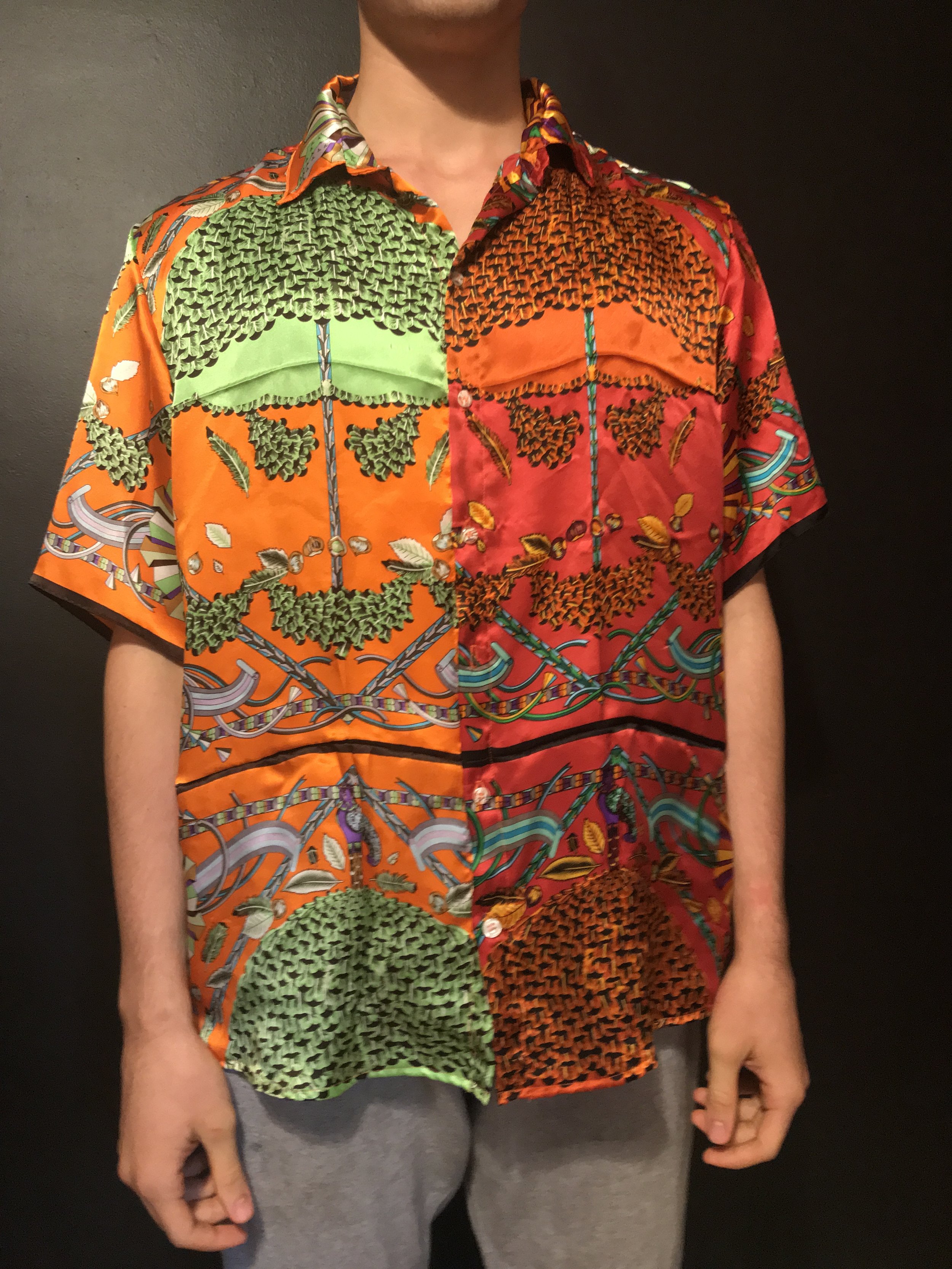 Shirt with sewn silk scarves 2022
